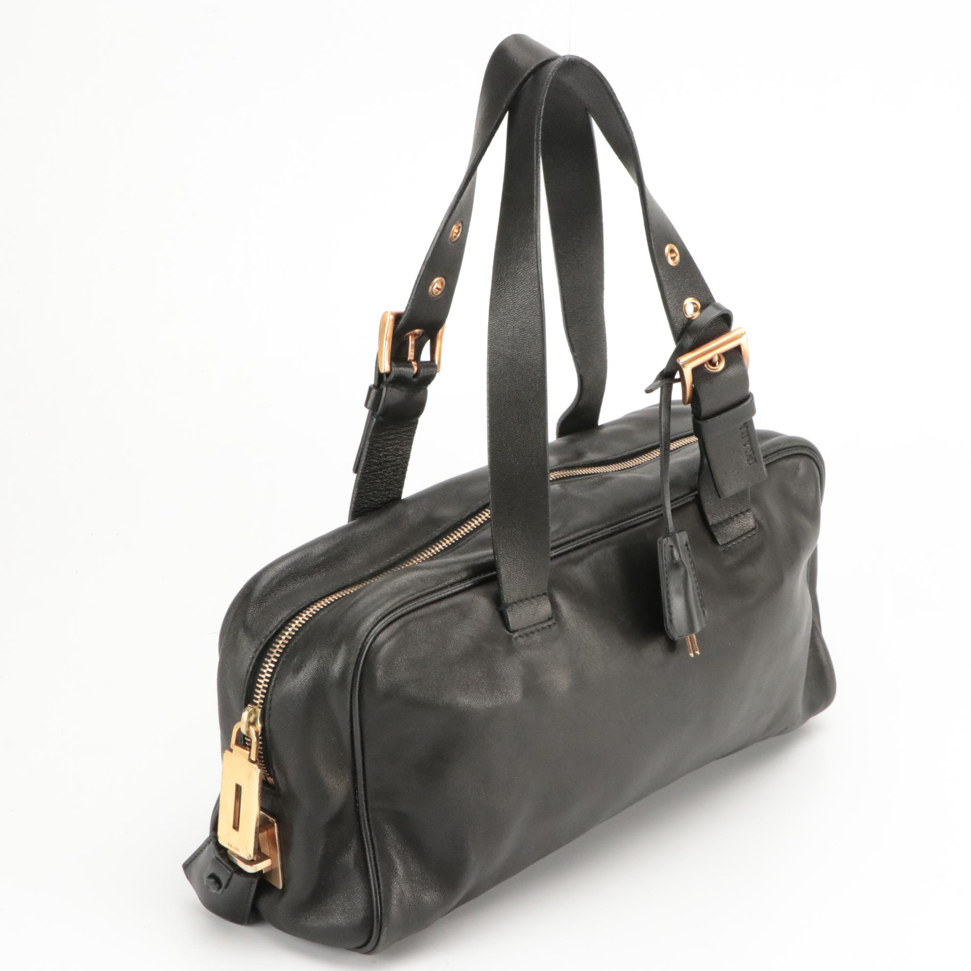 Prada Black Lambskin Leather Shoulder Bag