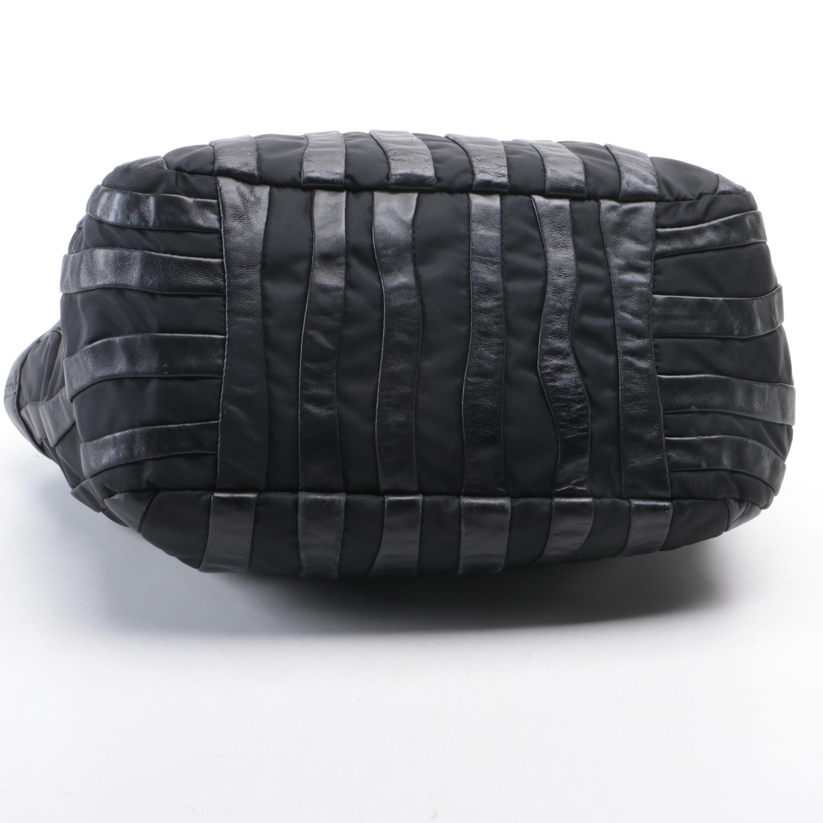 Prada Waves Chain-Link Shoulder Tote in Black Tessuto Nylon and Nappa Leather