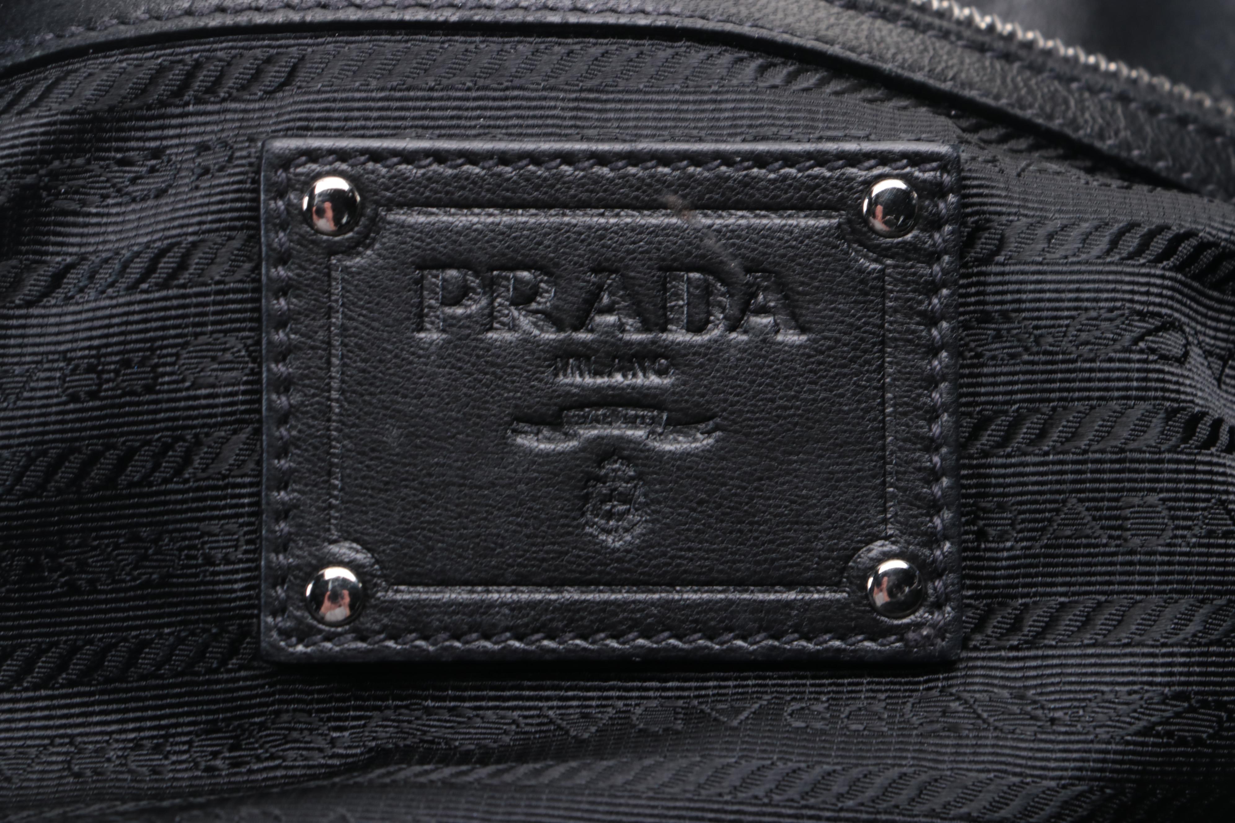 Prada Waves Chain-Link Shoulder Tote in Black Tessuto Nylon and Nappa Leather