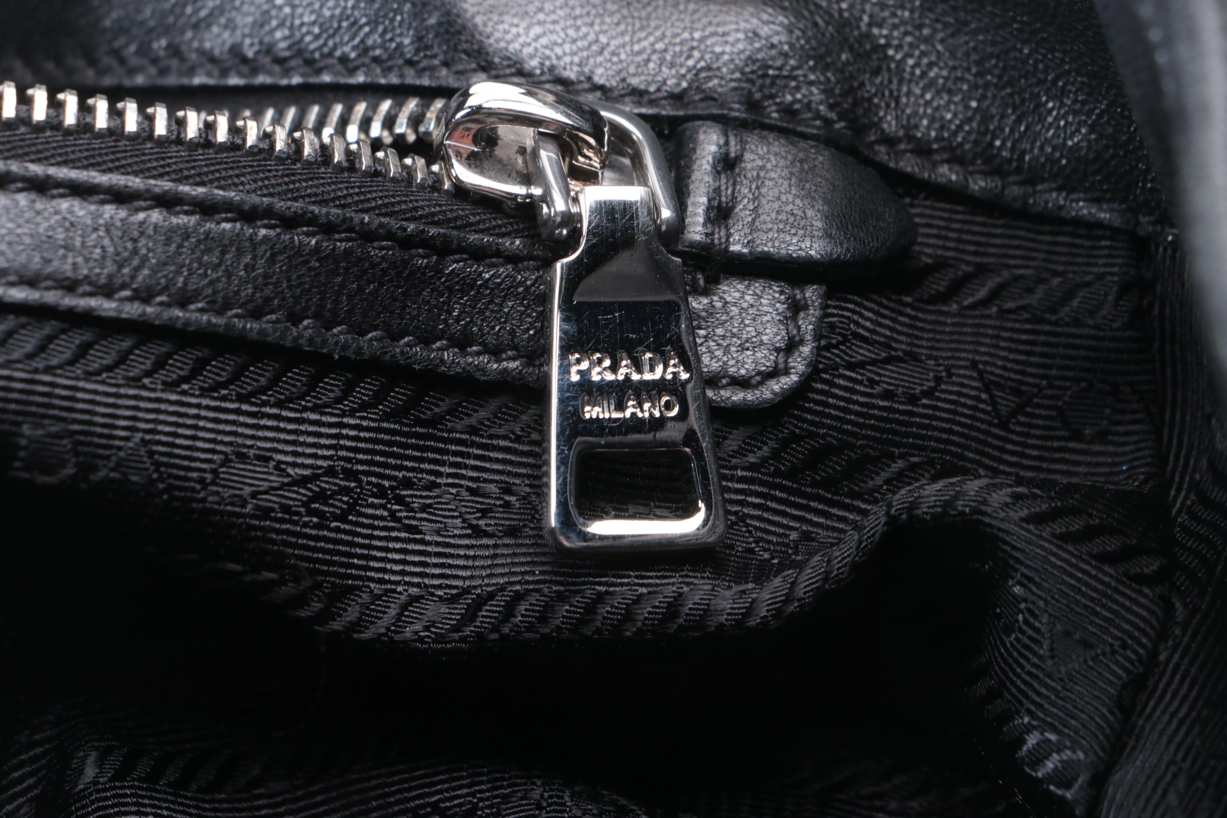 Prada Waves Chain-Link Shoulder Tote in Black Tessuto Nylon and Nappa Leather