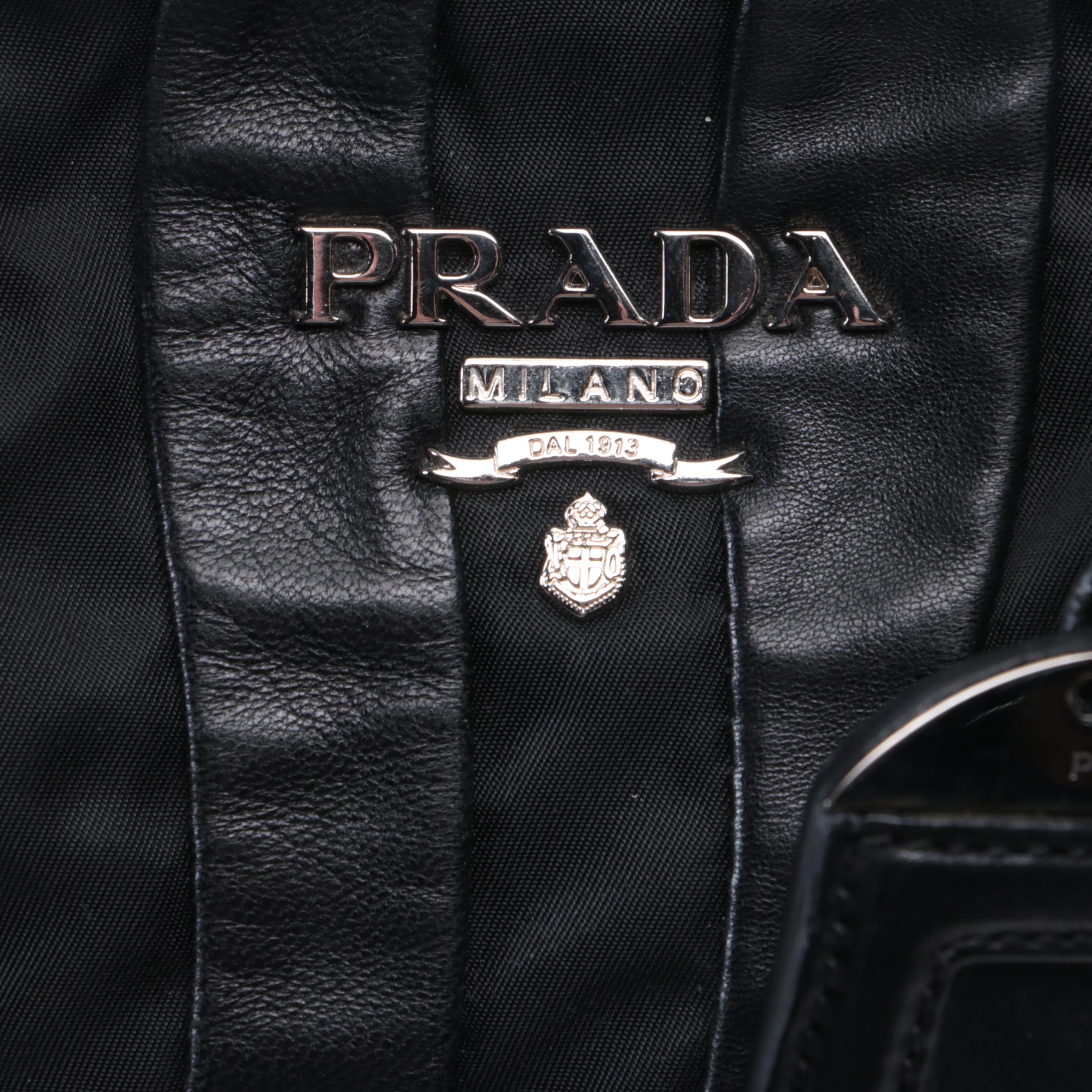 Prada Waves Chain-Link Shoulder Tote in Black Tessuto Nylon and Nappa Leather
