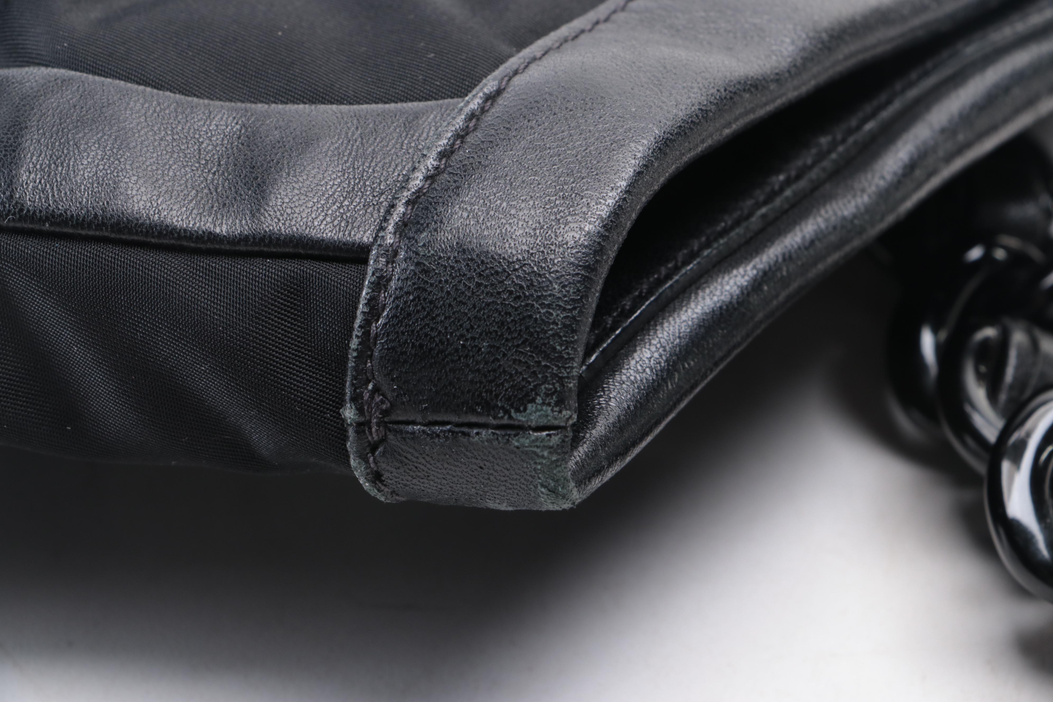 Prada Waves Chain-Link Shoulder Tote in Black Tessuto Nylon and Nappa Leather