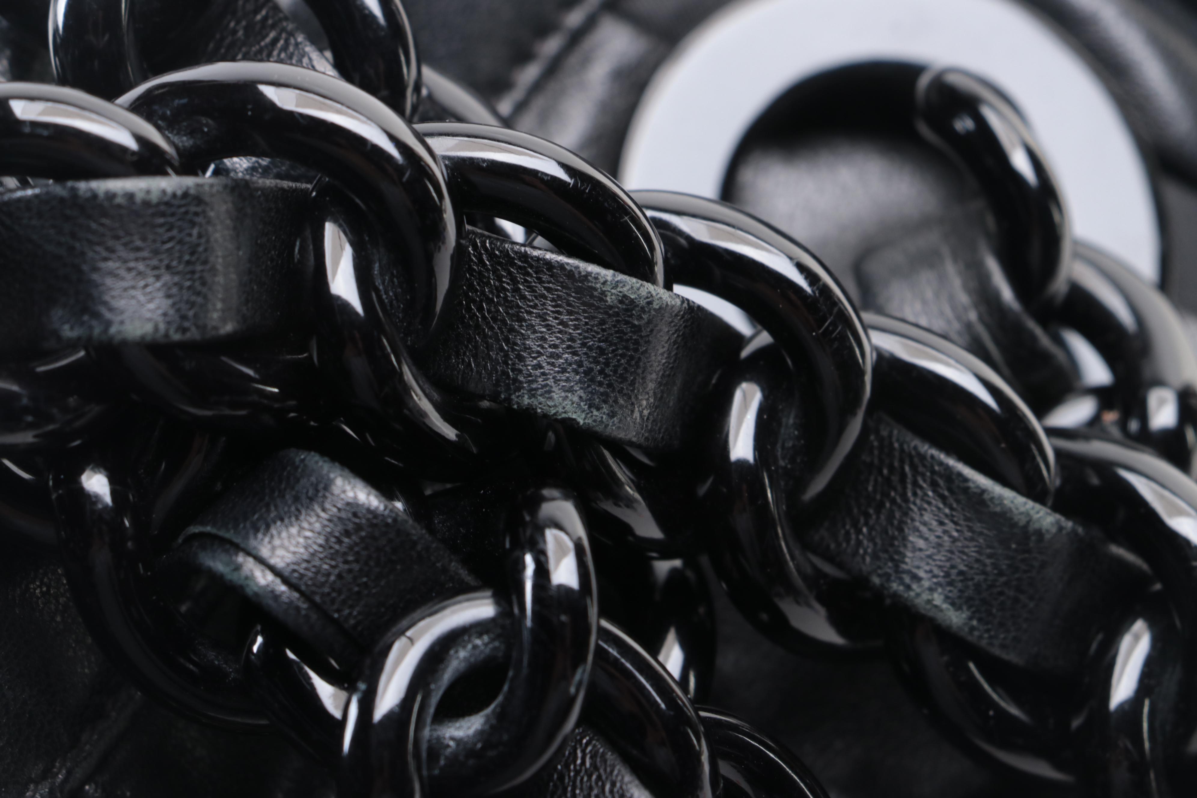 Prada Waves Chain-Link Shoulder Tote in Black Tessuto Nylon and Nappa Leather