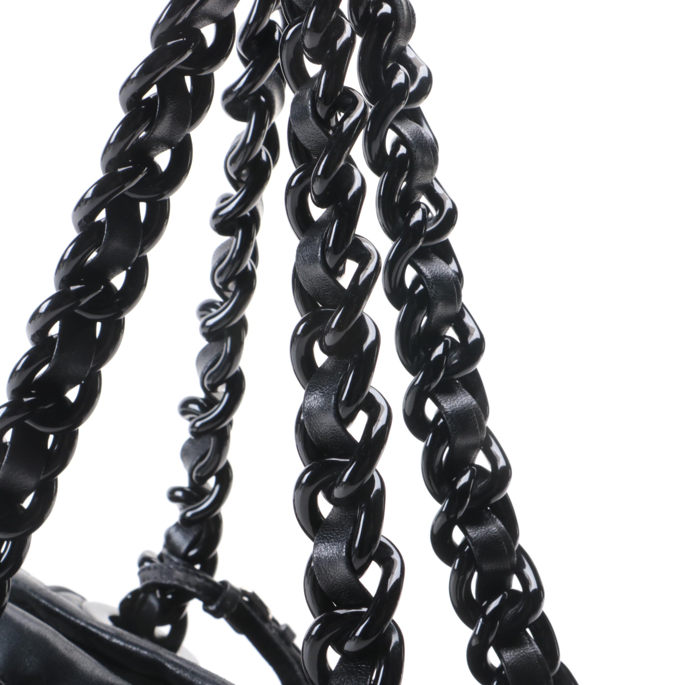Prada Waves Chain-Link Shoulder Tote in Black Tessuto Nylon and Nappa Leather