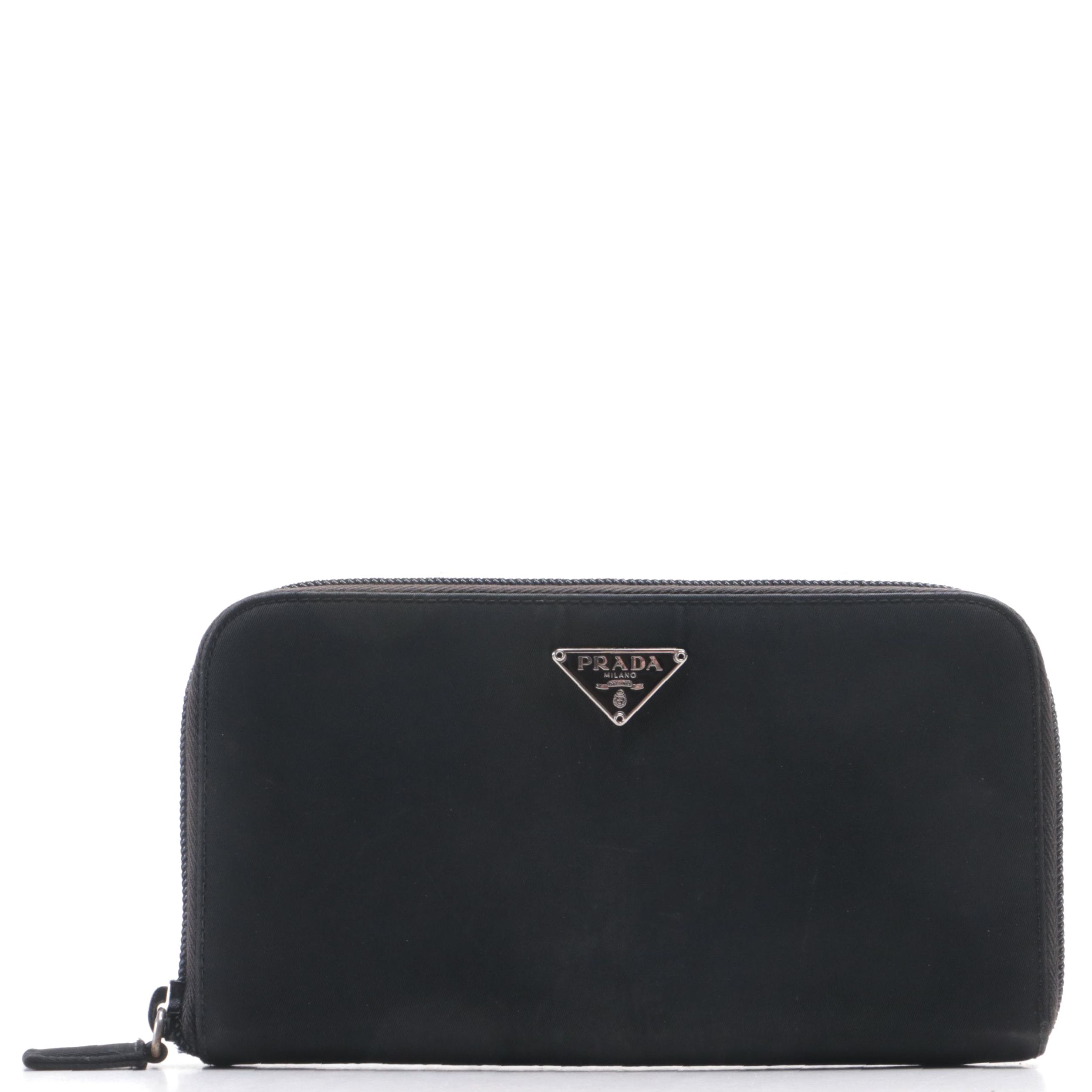 Prada Black Tessuto Nylon Zip-Around Wallet