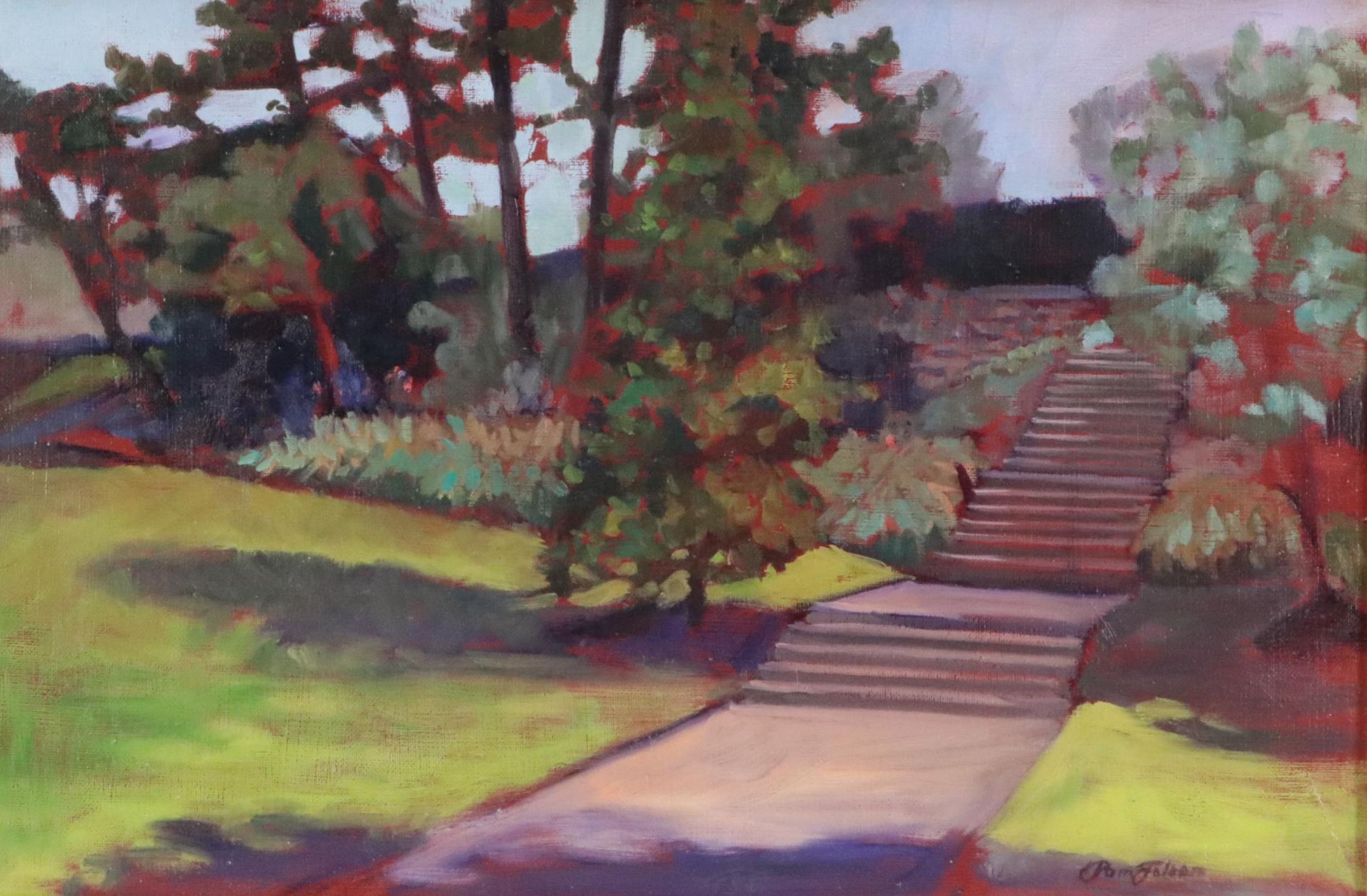 Wooded Landscape Oil Painting of Stairway
