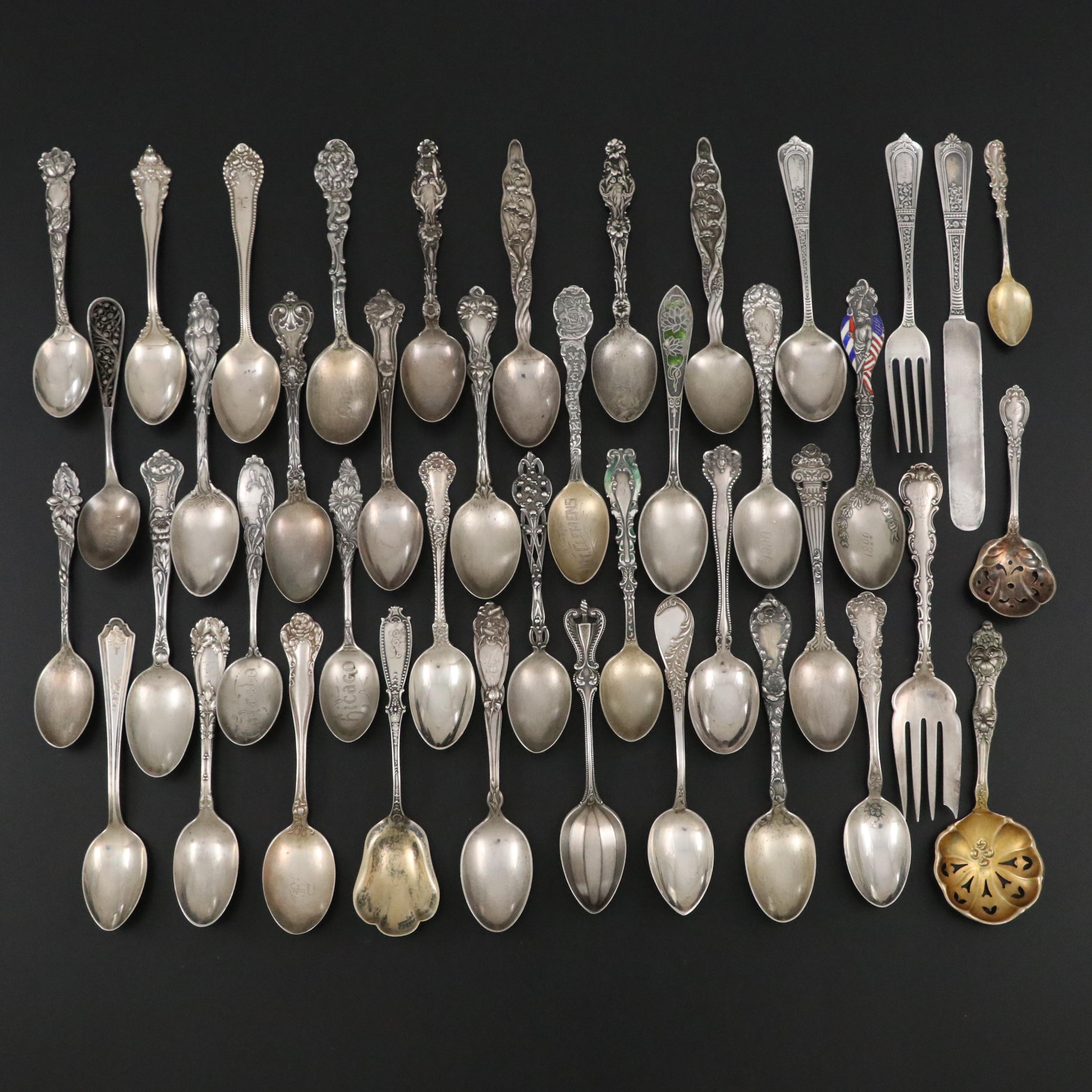 Gorham Sterling Silver Flatware and Souvenir Spoons with German 800 Silver Spoon