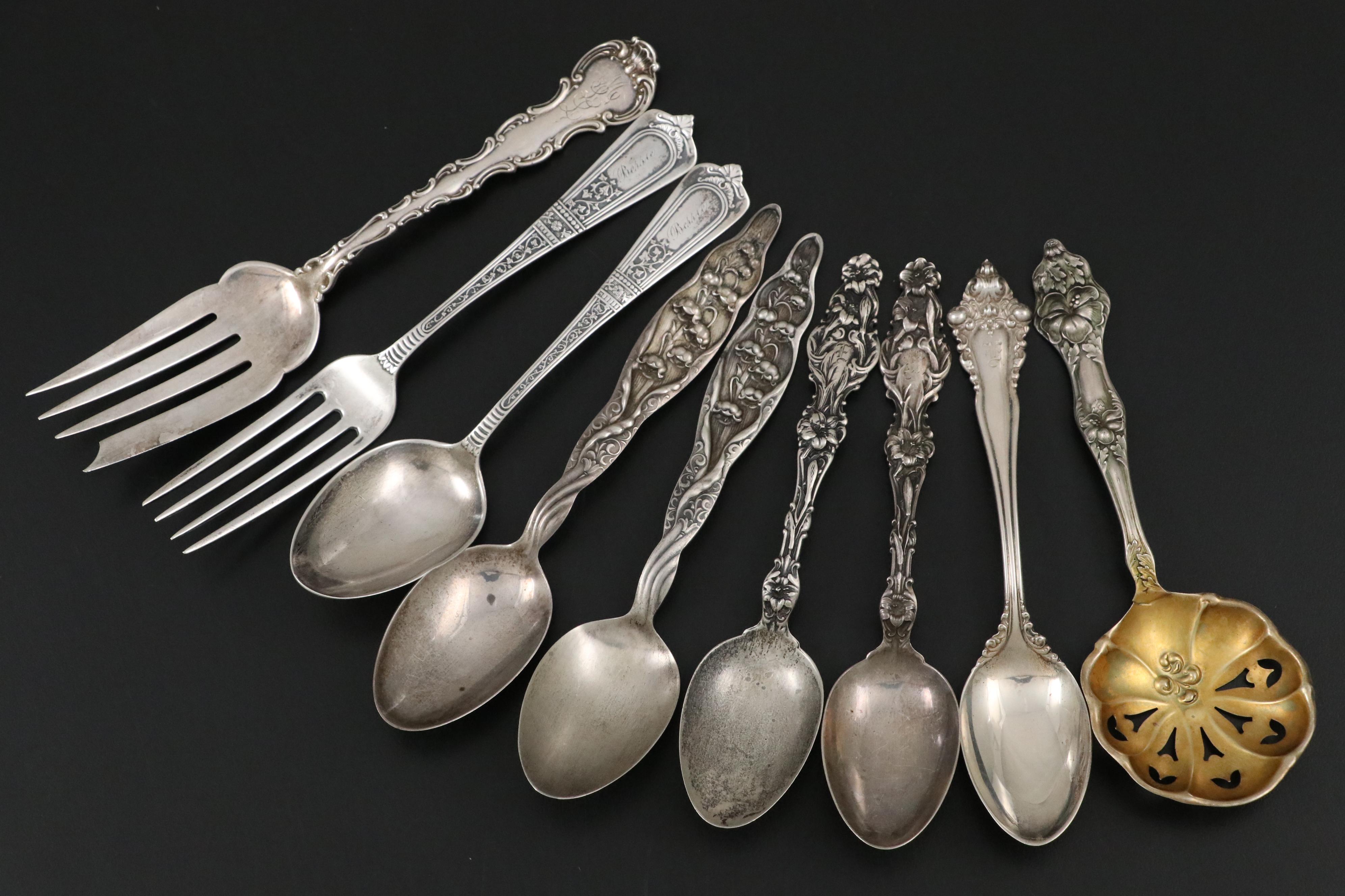 Gorham Sterling Silver Flatware and Souvenir Spoons with German 800 Silver Spoon
