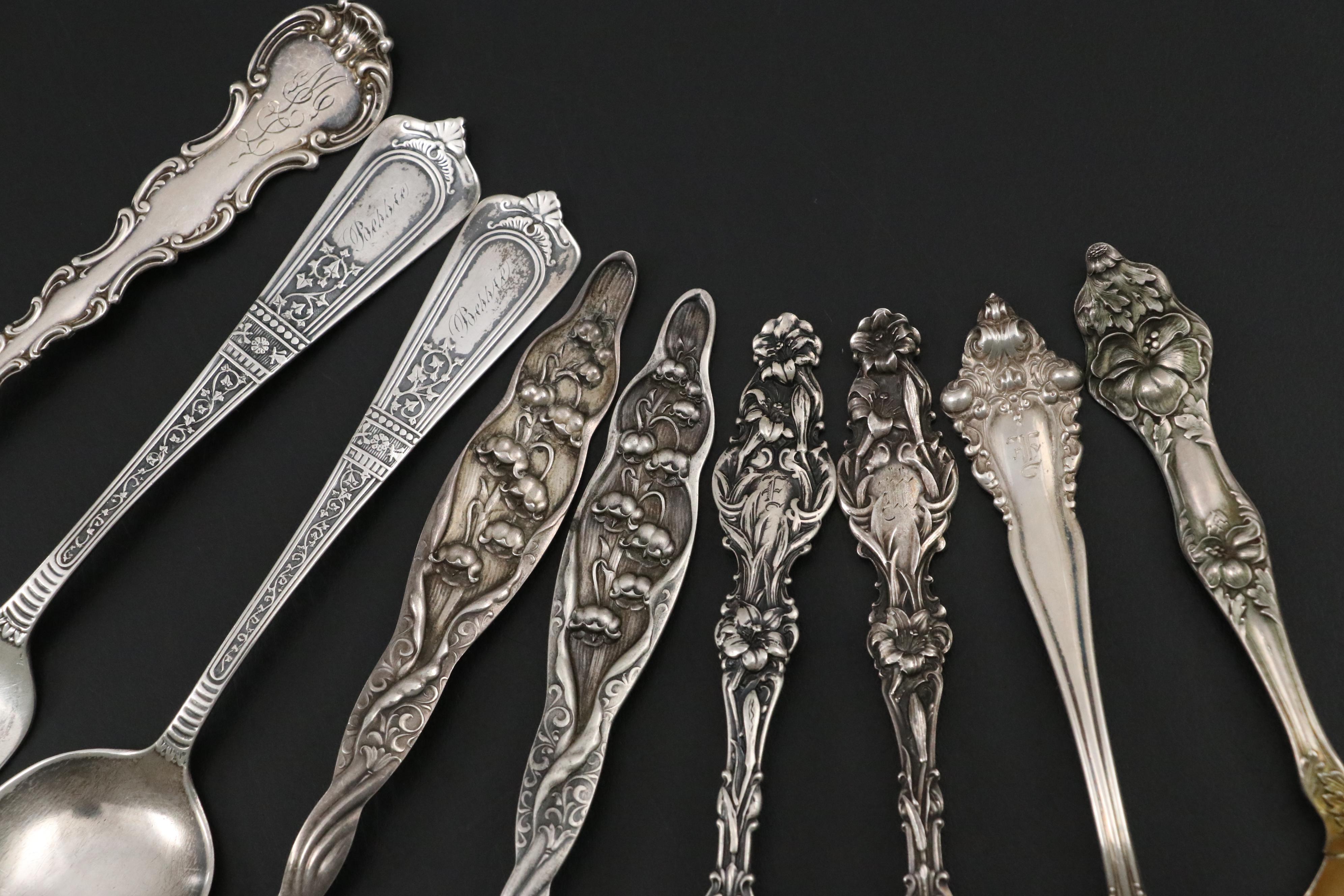 Gorham Sterling Silver Flatware and Souvenir Spoons with German 800 Silver Spoon