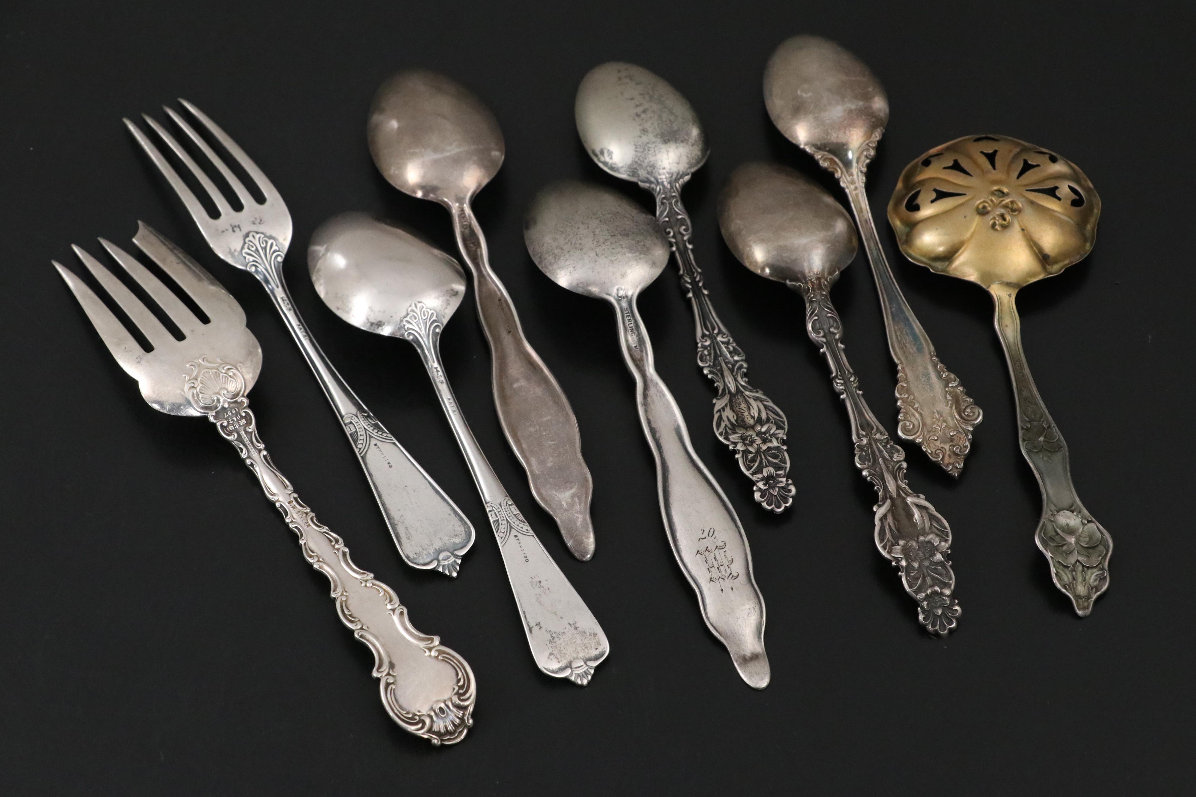 Gorham Sterling Silver Flatware and Souvenir Spoons with German 800 Silver Spoon