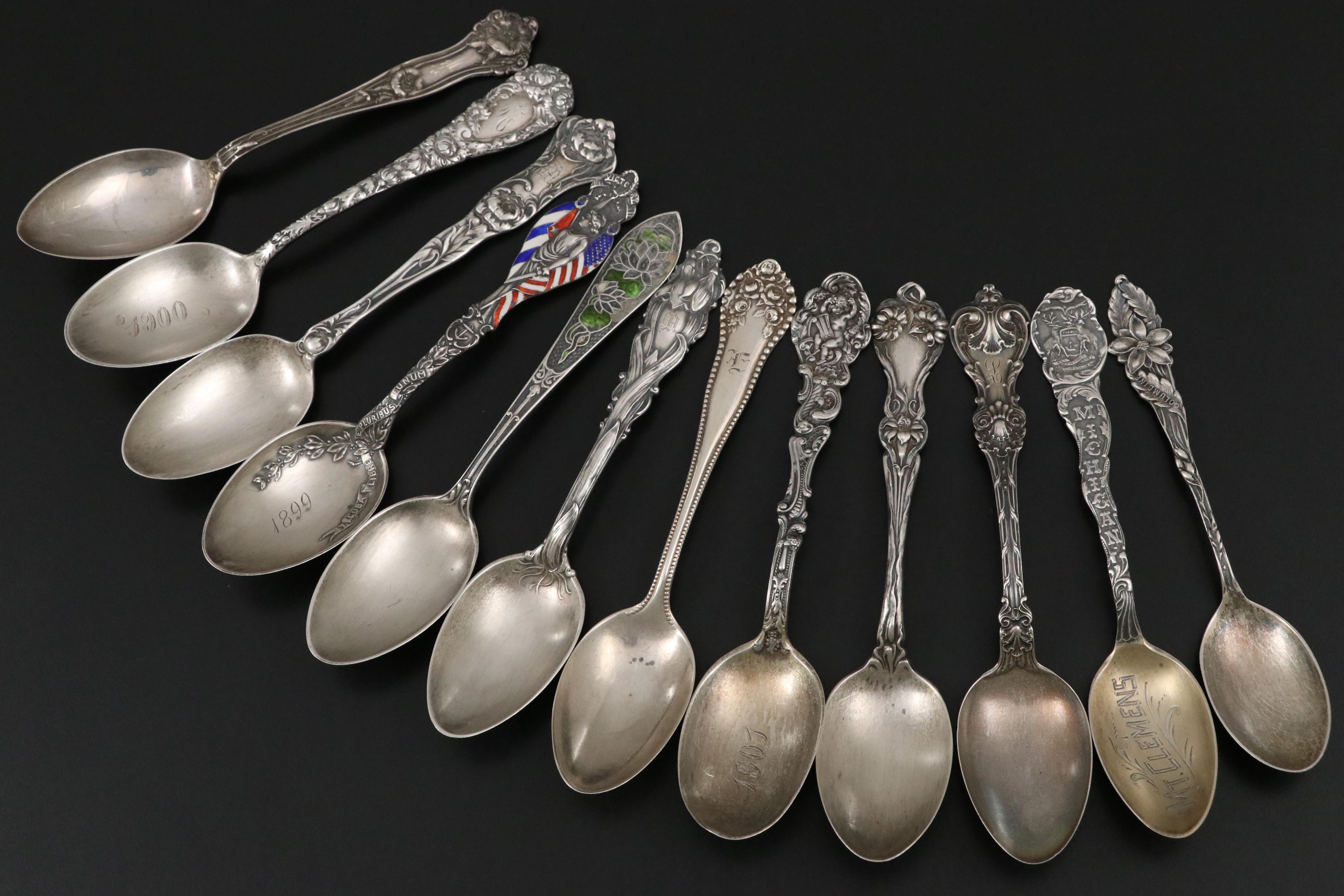 Gorham Sterling Silver Flatware and Souvenir Spoons with German 800 Silver Spoon