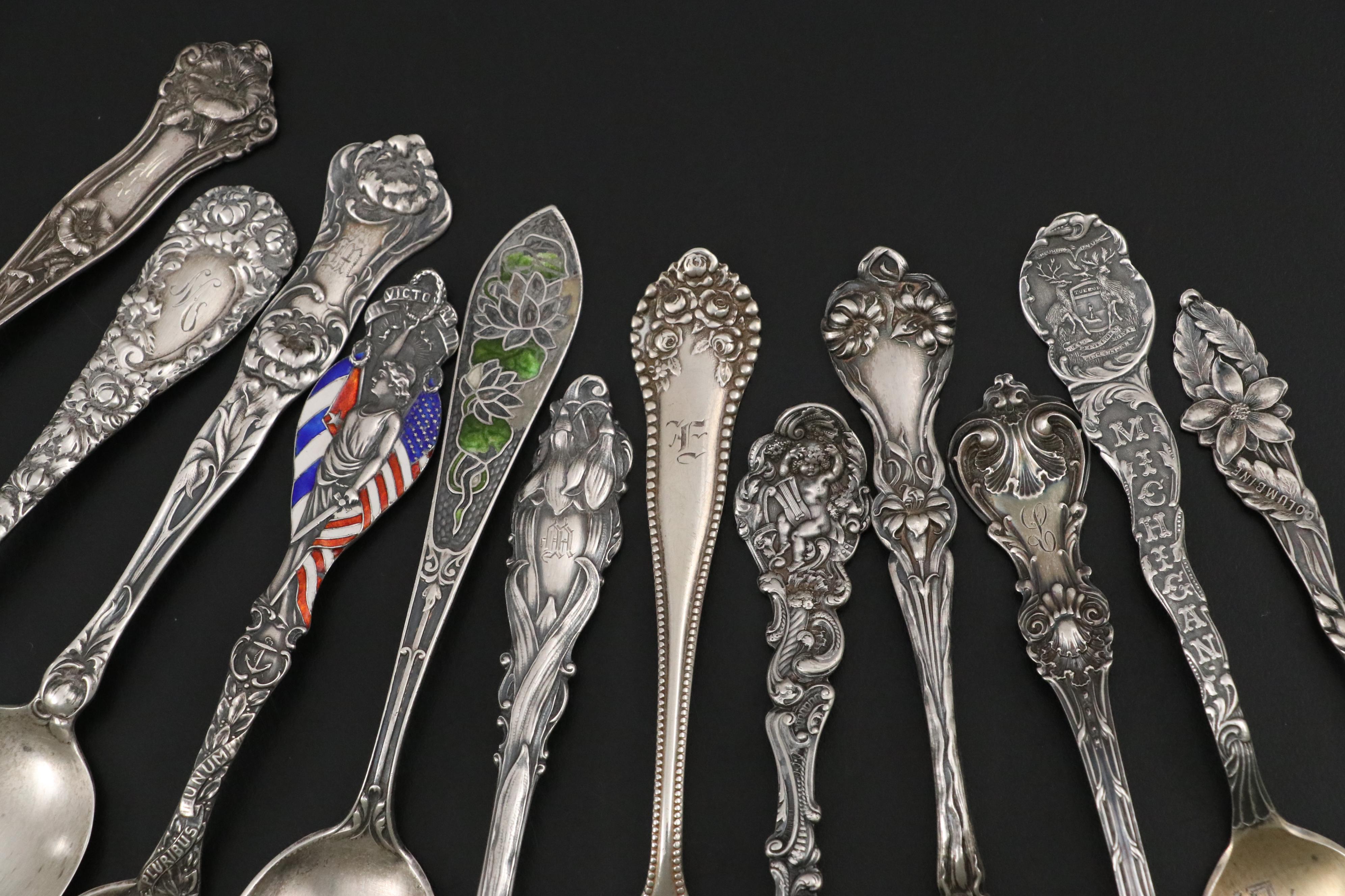 Gorham Sterling Silver Flatware and Souvenir Spoons with German 800 Silver Spoon