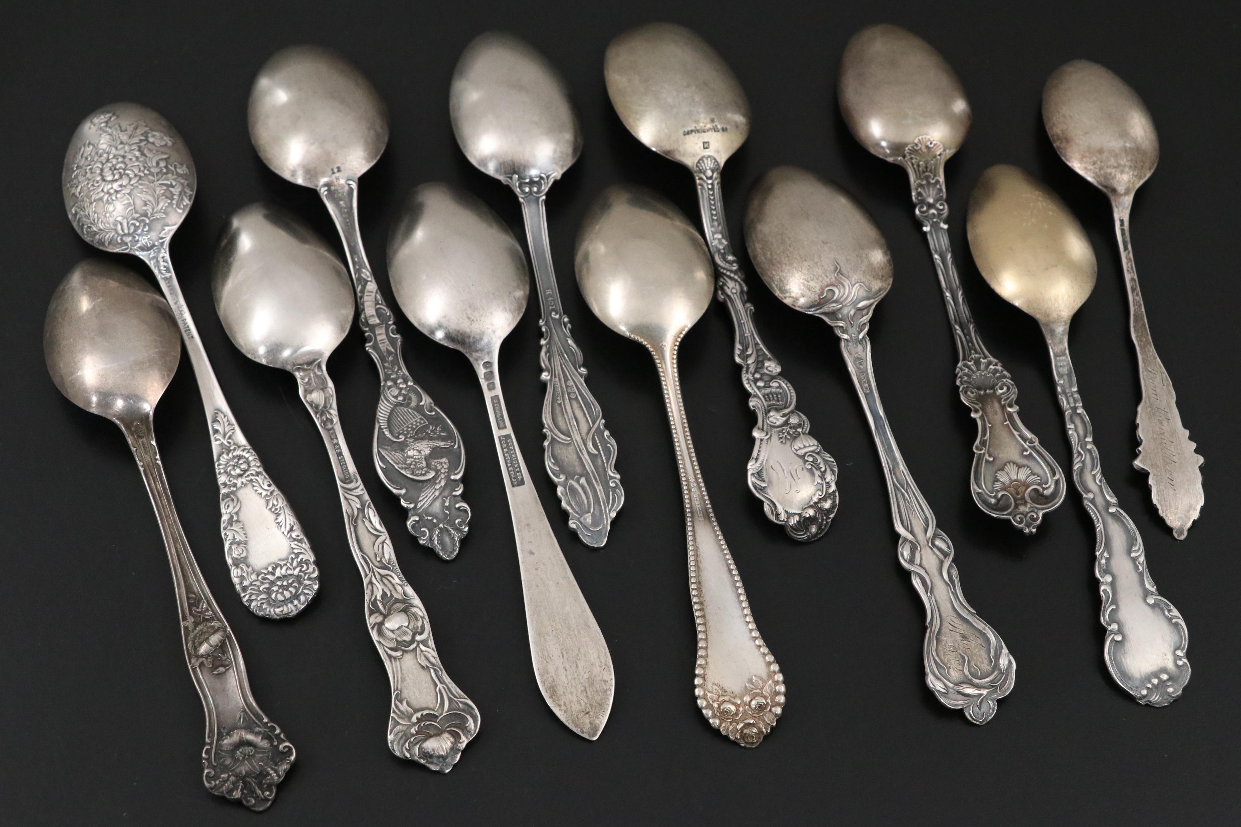 Gorham Sterling Silver Flatware and Souvenir Spoons with German 800 Silver Spoon