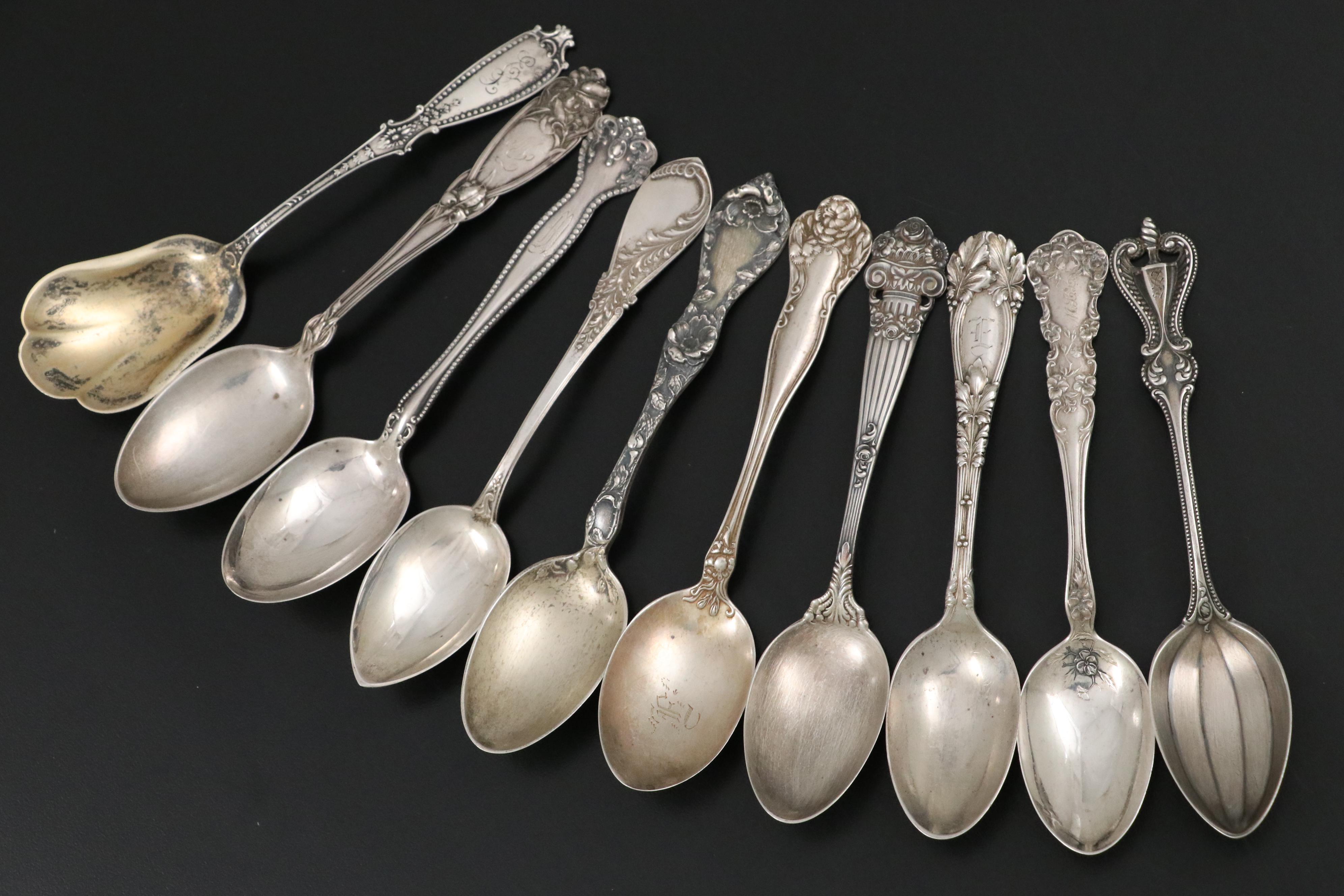 Gorham Sterling Silver Flatware and Souvenir Spoons with German 800 Silver Spoon
