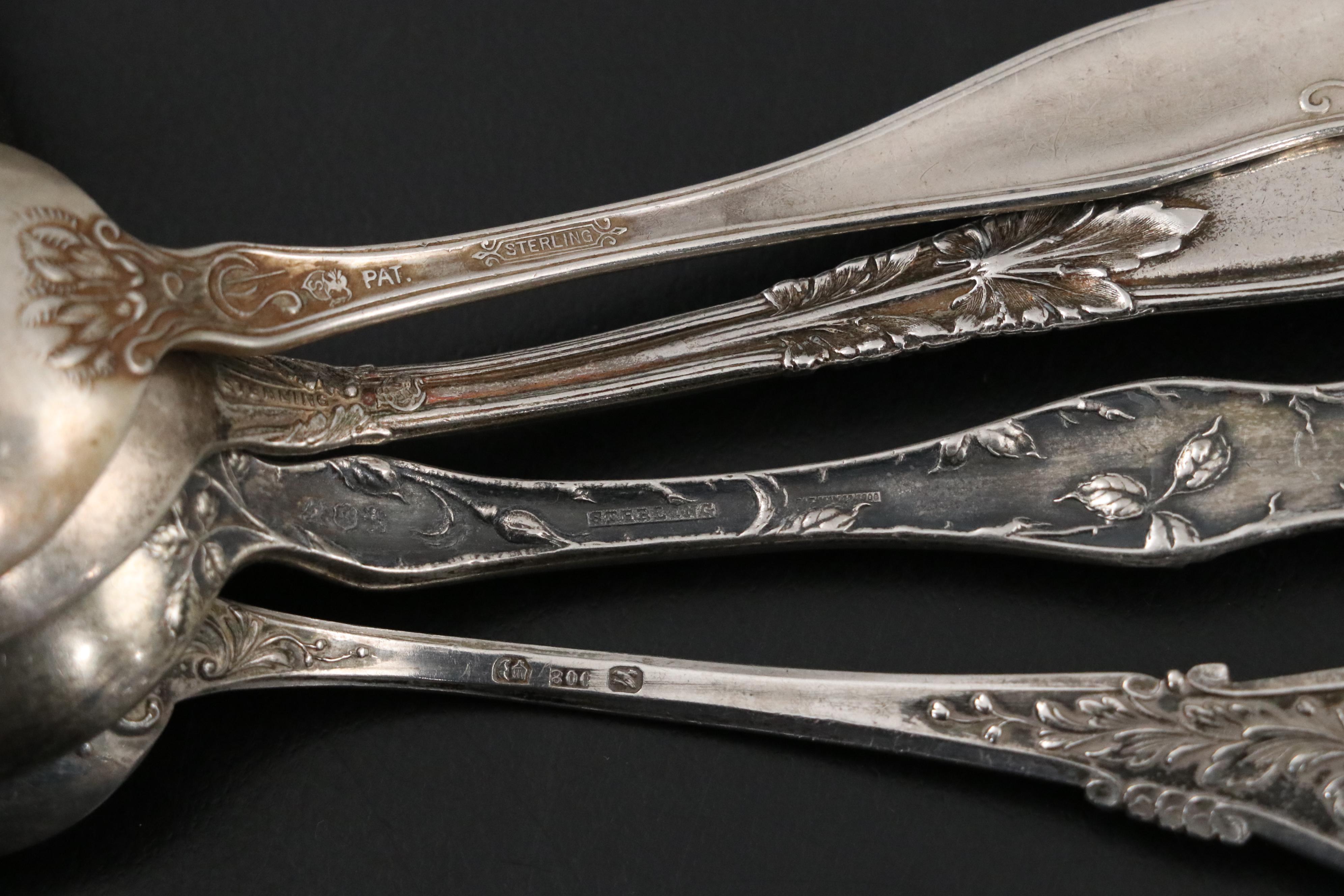 Gorham Sterling Silver Flatware and Souvenir Spoons with German 800 Silver Spoon