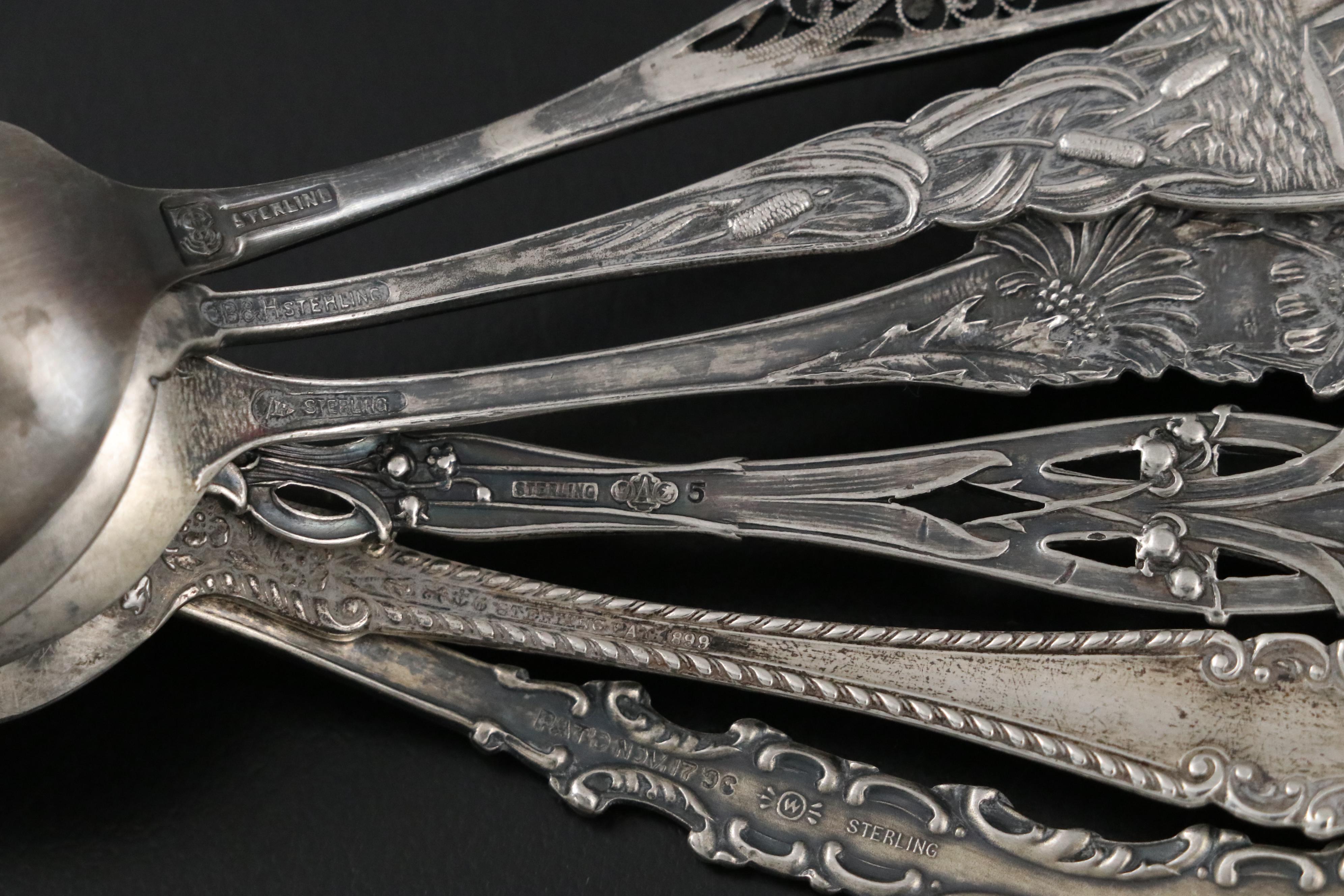 Gorham Sterling Silver Flatware and Souvenir Spoons with German 800 Silver Spoon