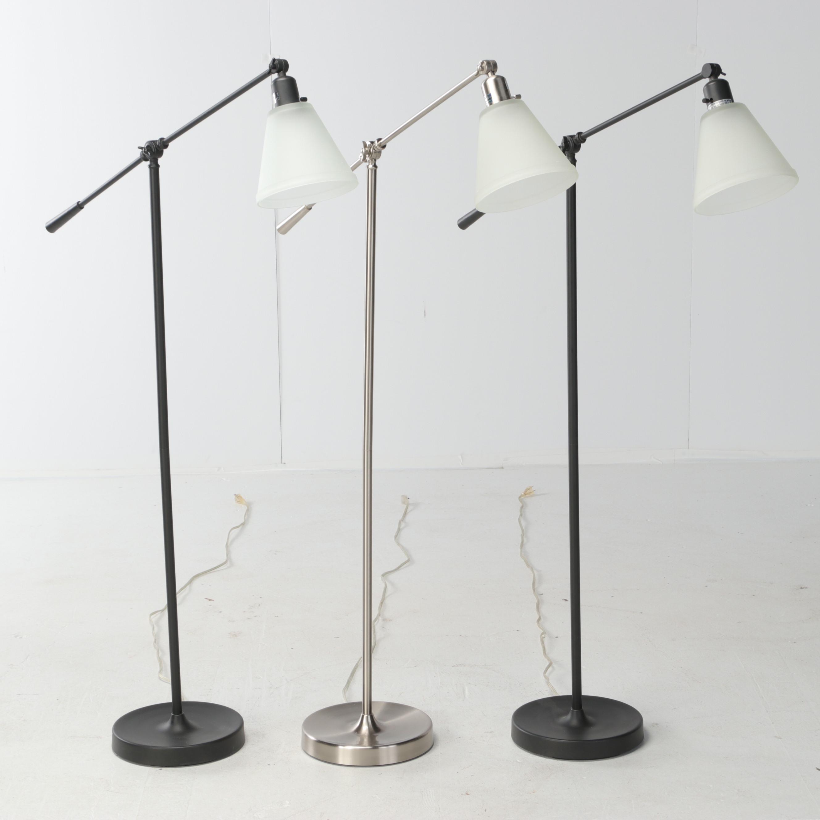 Matte Black and Brushed Silver Cantilever Floor Lamps, 21st Century