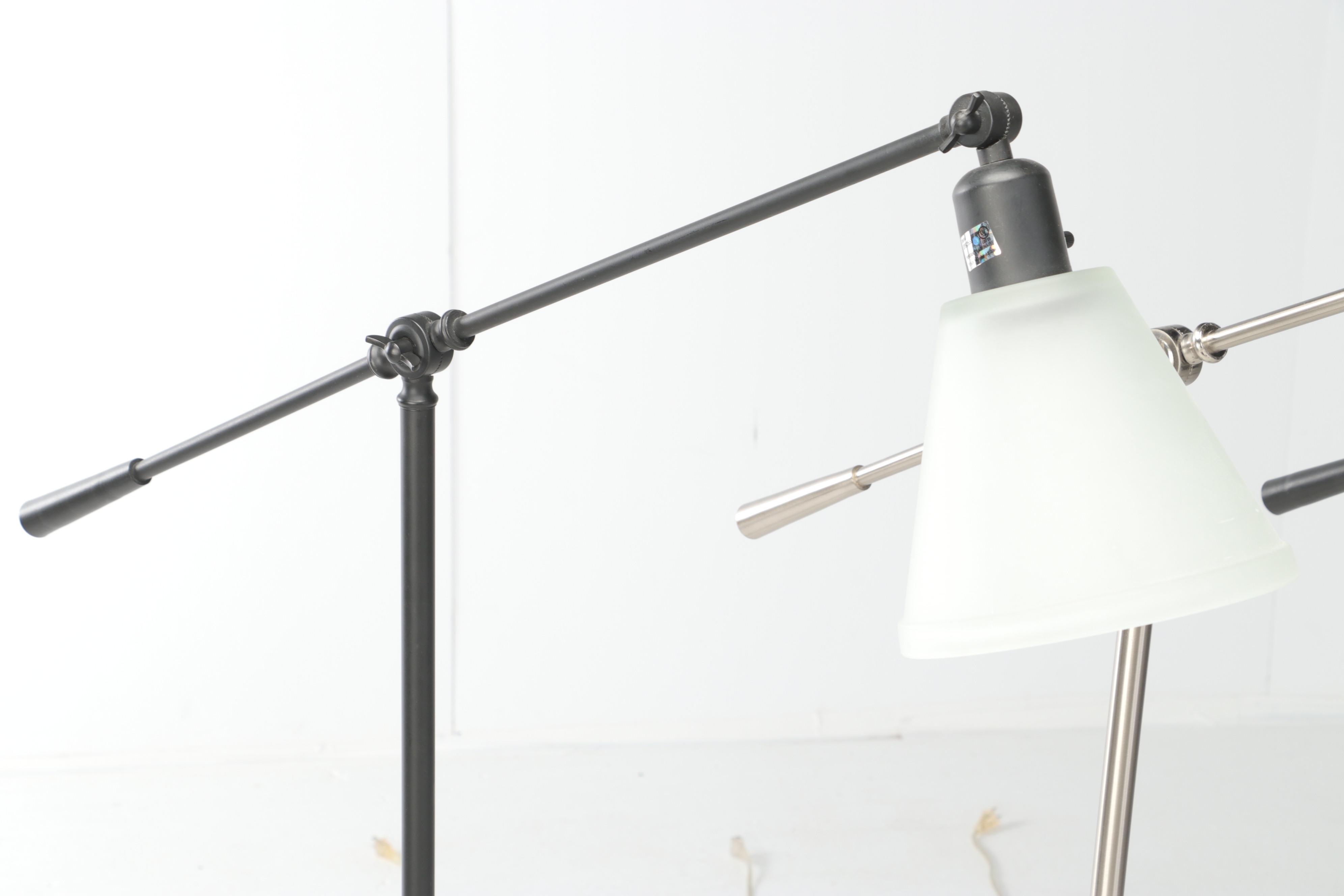 Matte Black and Brushed Silver Cantilever Floor Lamps, 21st Century