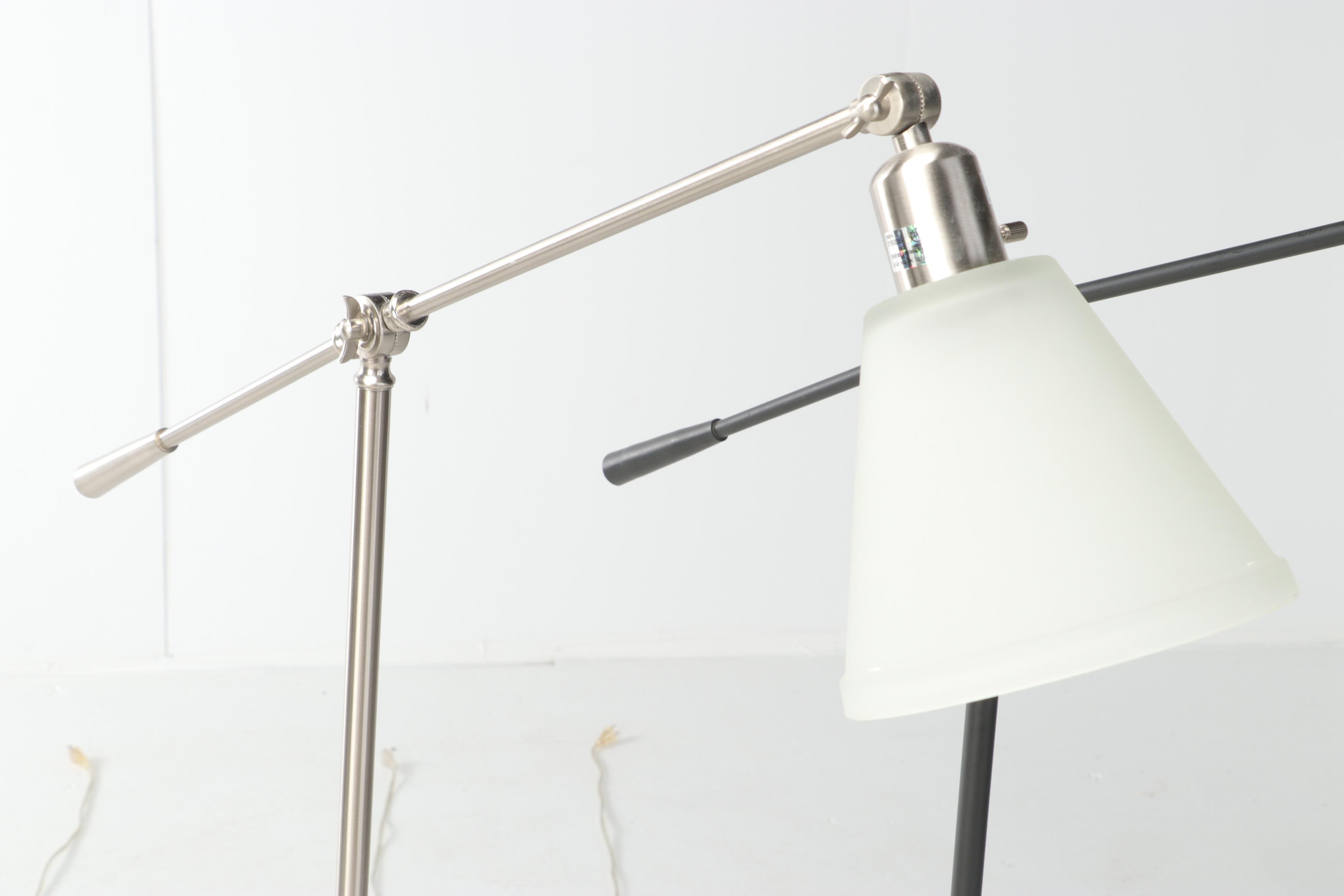 Matte Black and Brushed Silver Cantilever Floor Lamps, 21st Century