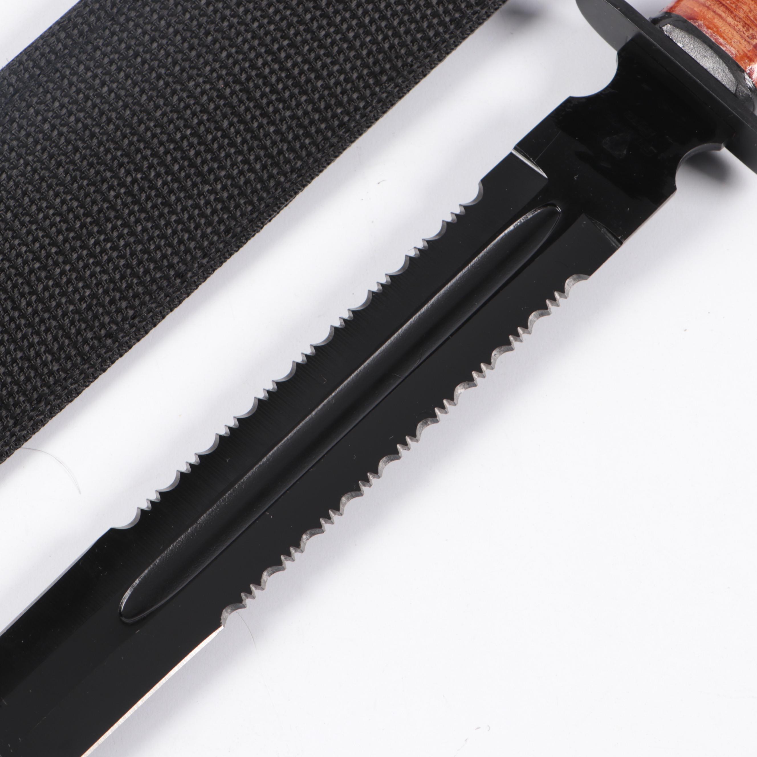 Snake Eye Wood Handled Serrated Stainless Steel Blade Sword