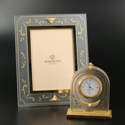 Mikimoto International Pearl Accented Quartz Desk Clock and Frame Set