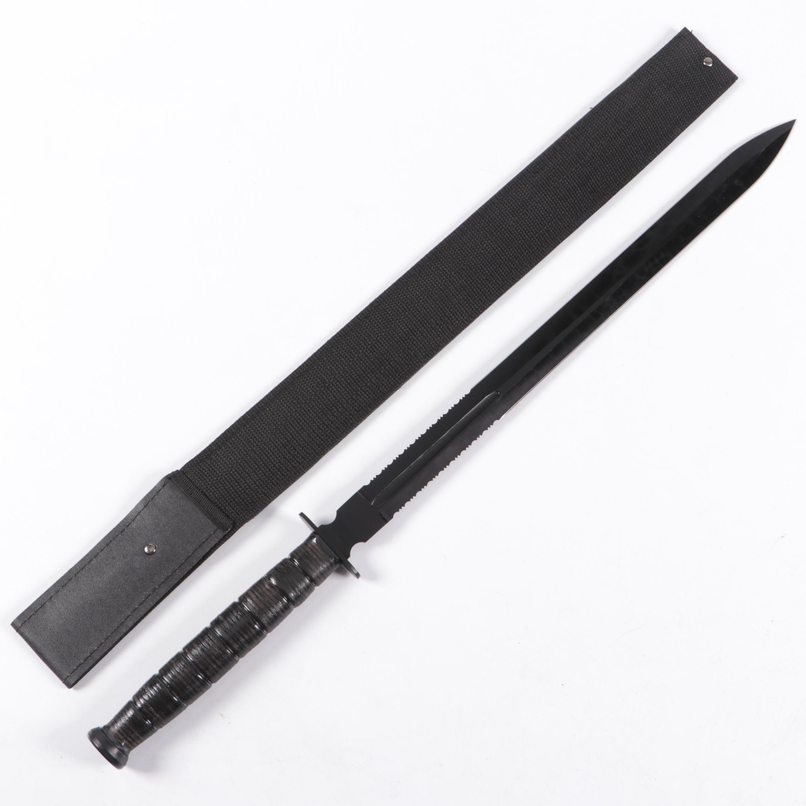 Snake Eye Wood Handled Serrated Stainless Steel Blade Sword