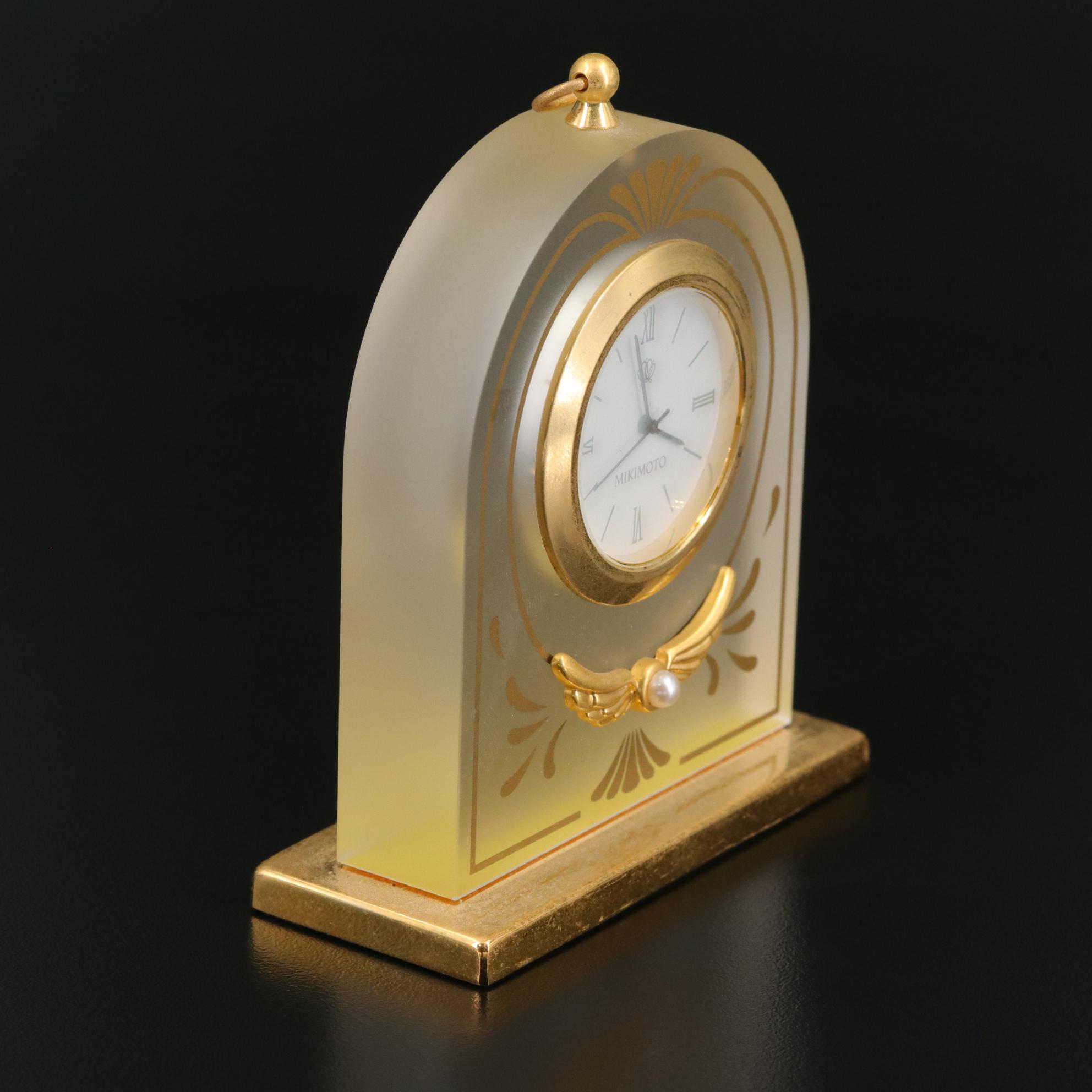 Mikimoto International Pearl Accented Quartz Desk Clock and Frame Set