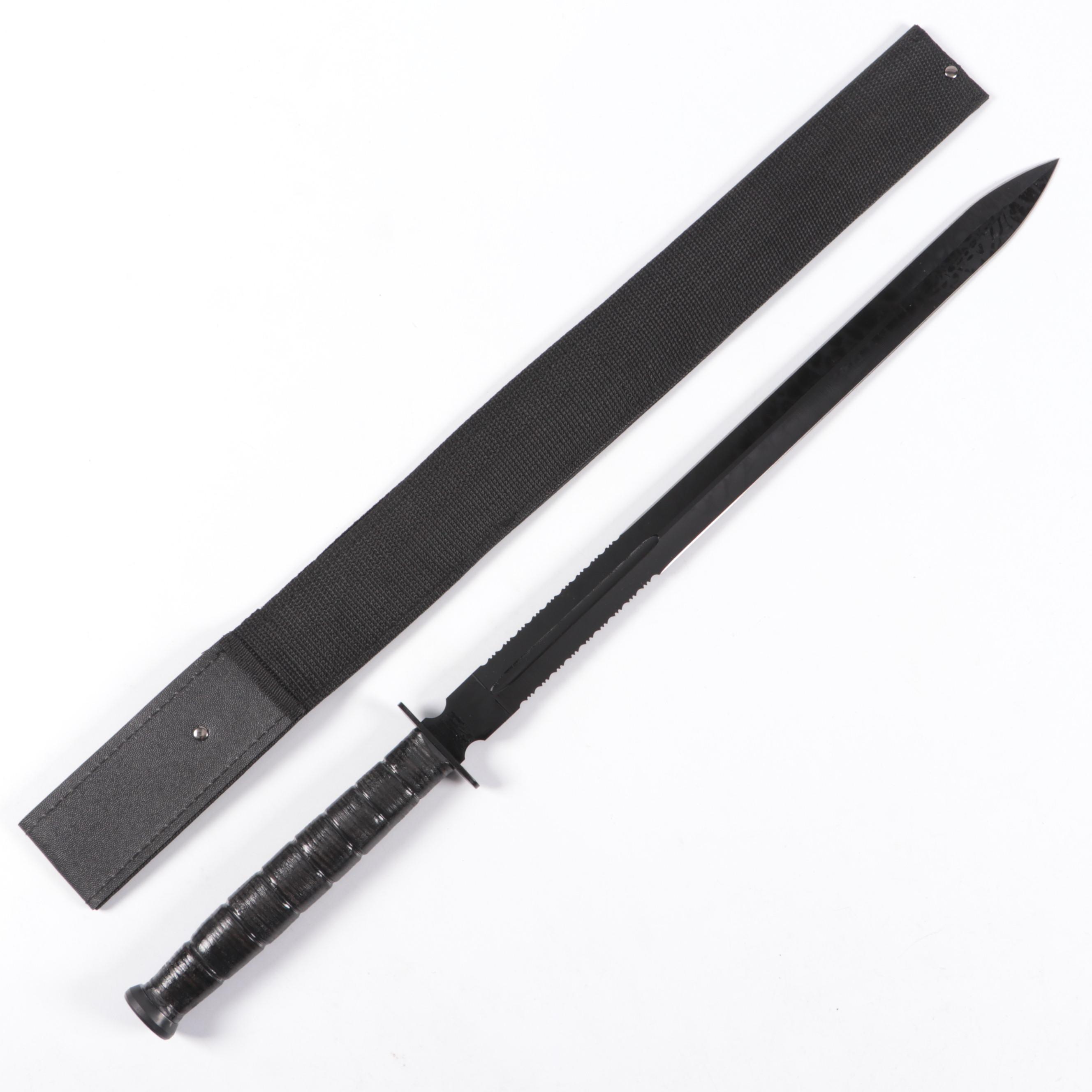 Snake Eye Wood Handled Serrated Stainless Steel Blade Sword