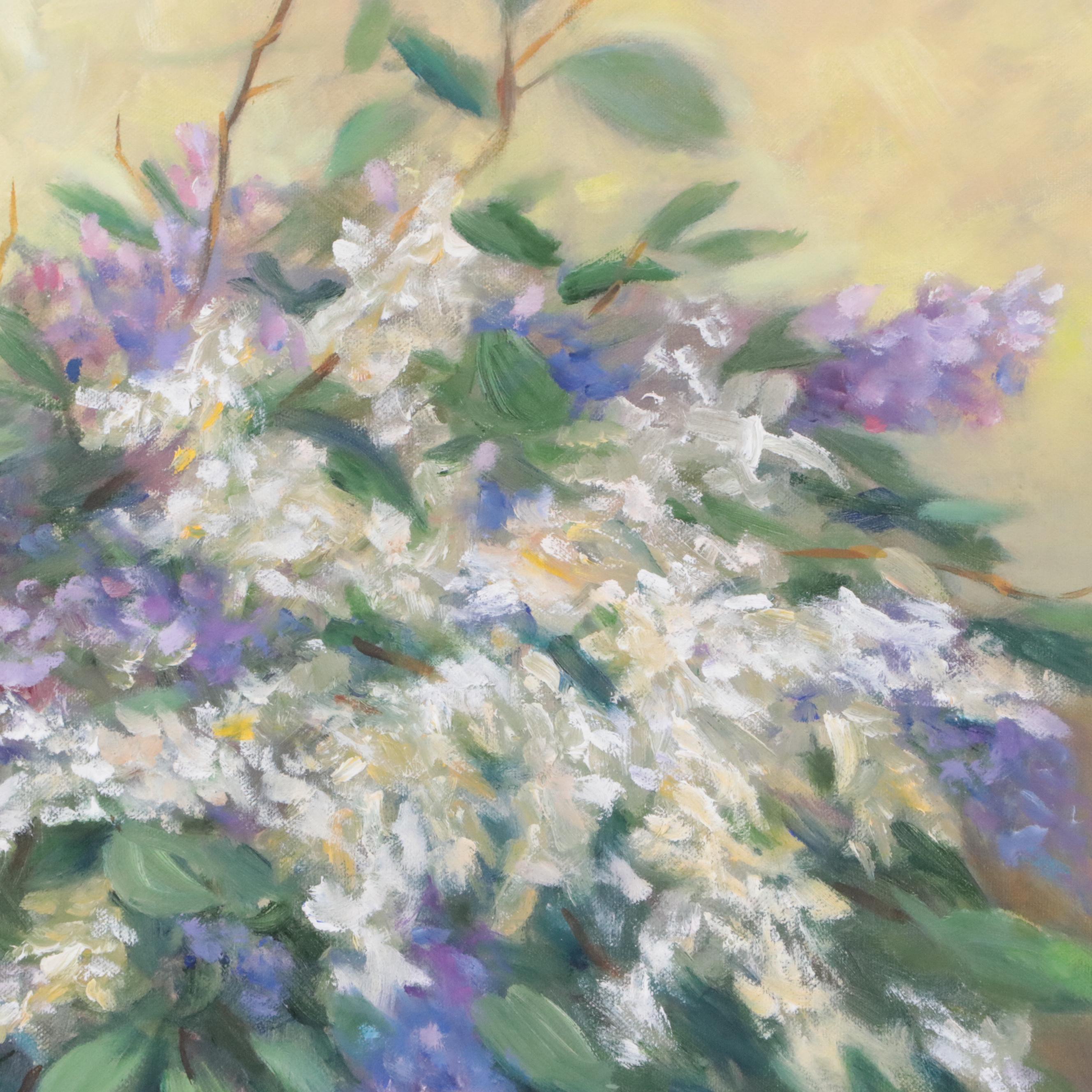 Lilia Obrath Floral Still Life Oil Painting "Cordelia's Lilacs," 21st Century