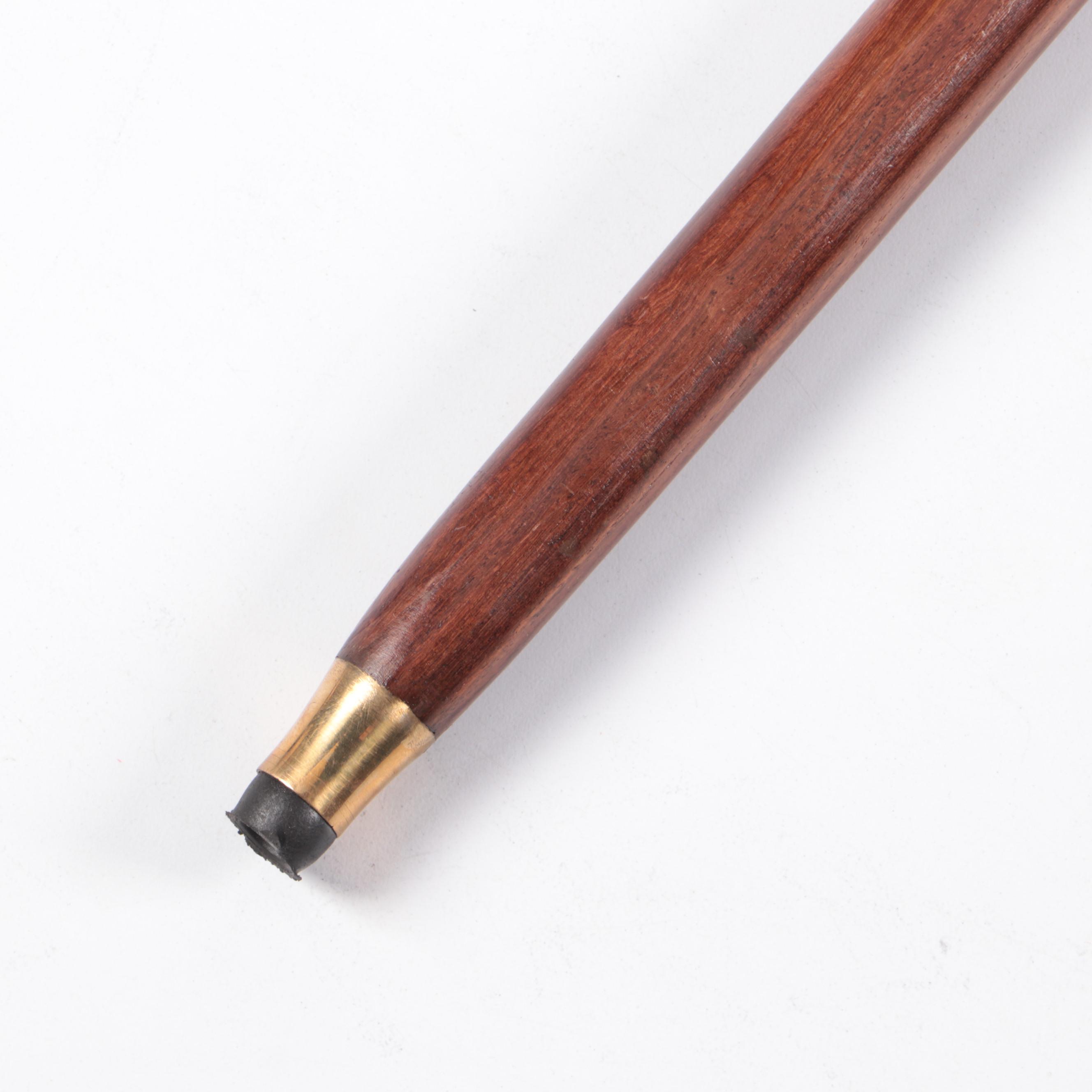 Turned Wood Sword Cane with Inlay Brass Diamond Motif