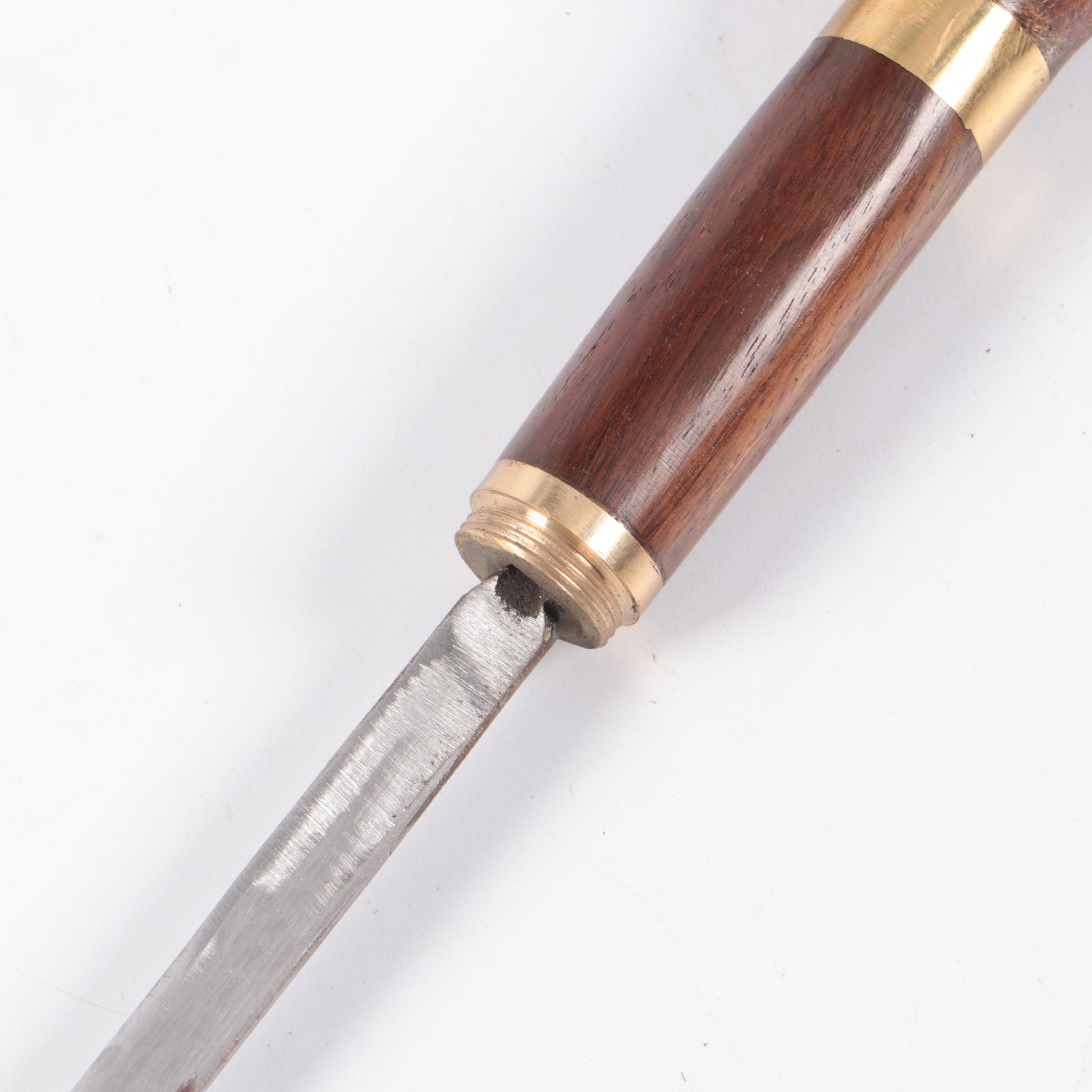 Turned Wood Sword Cane with Inlay Brass Diamond Motif