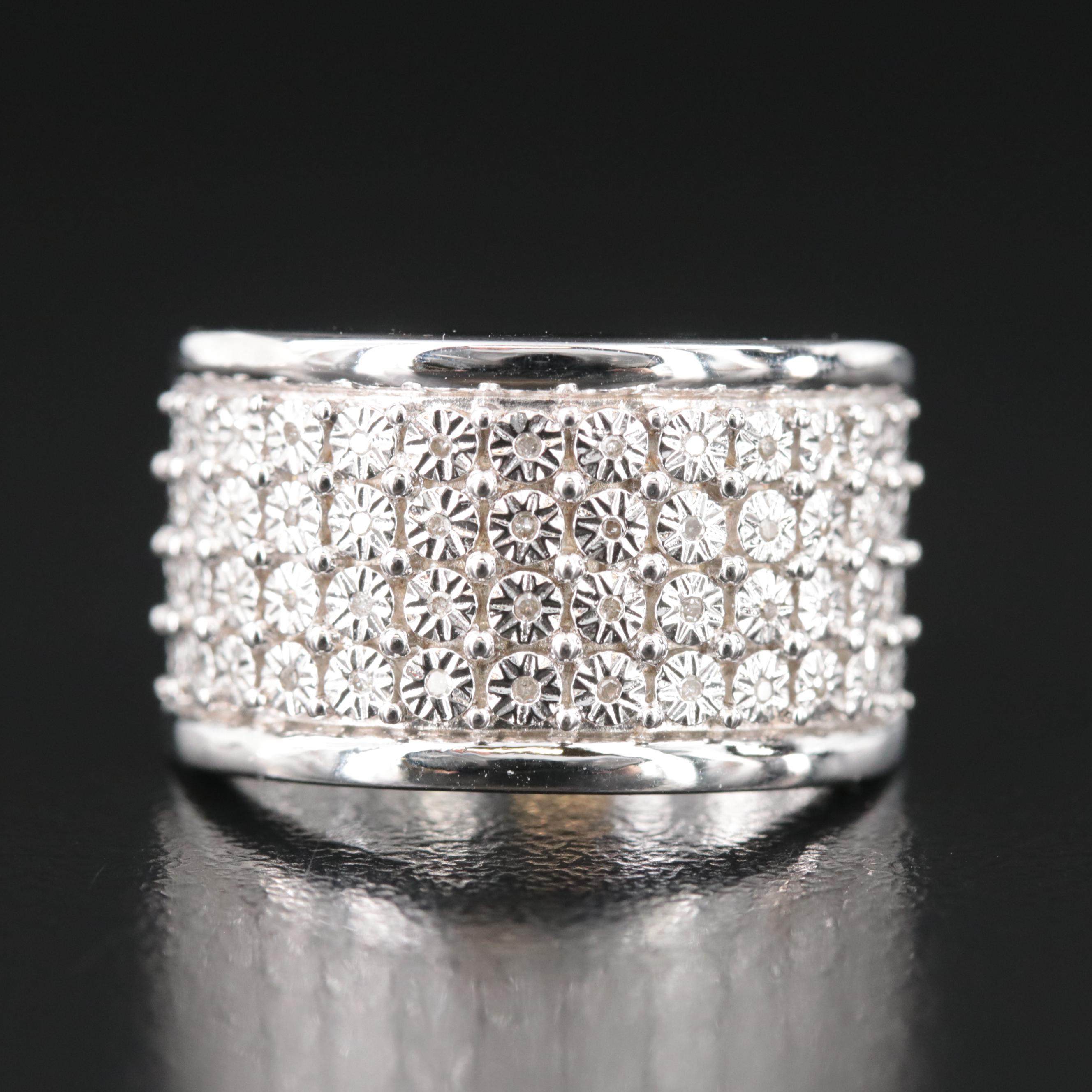 Sterling Diamond Multi Row Ring