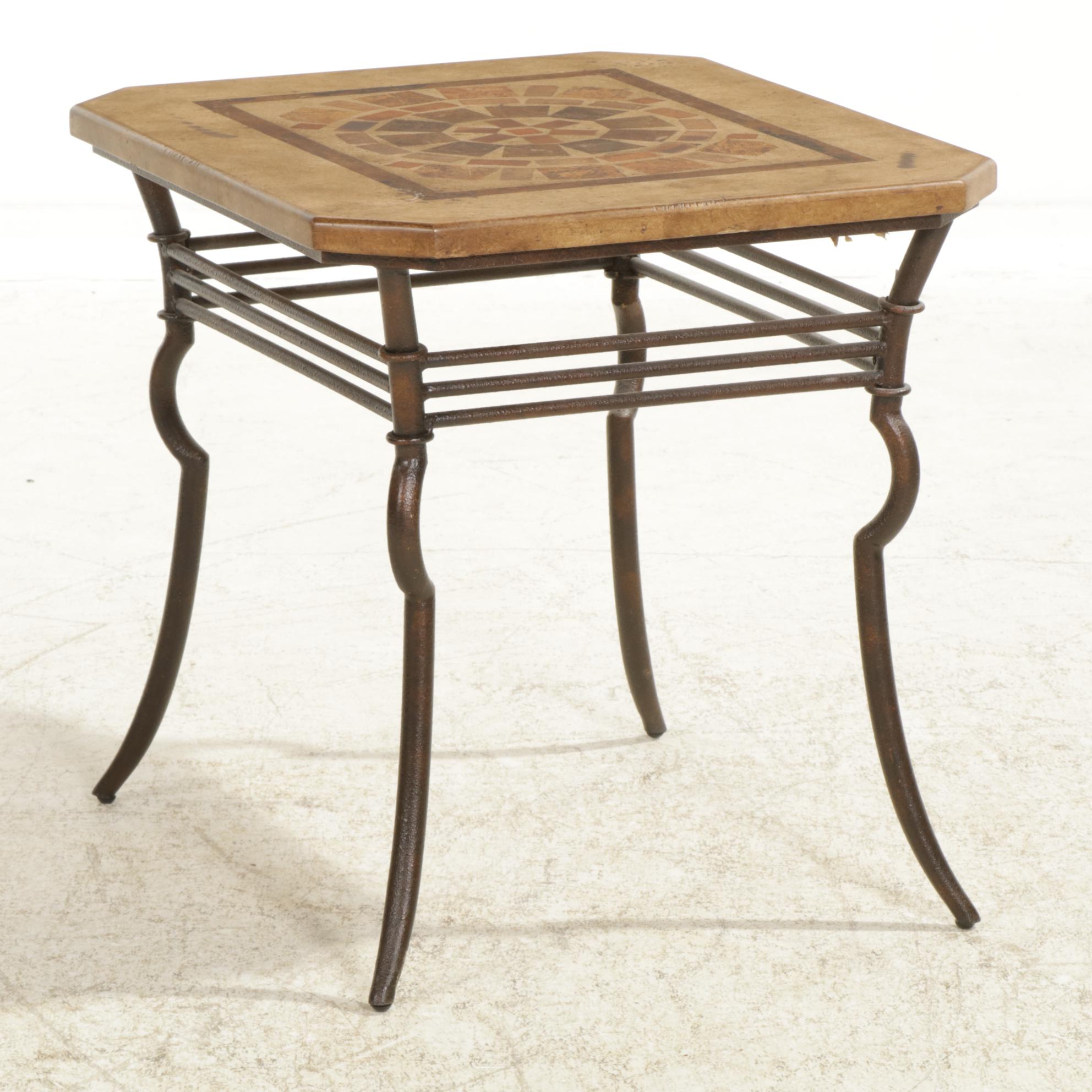 Rustic Metal Side Table with Inlaid Stone Top EBTH