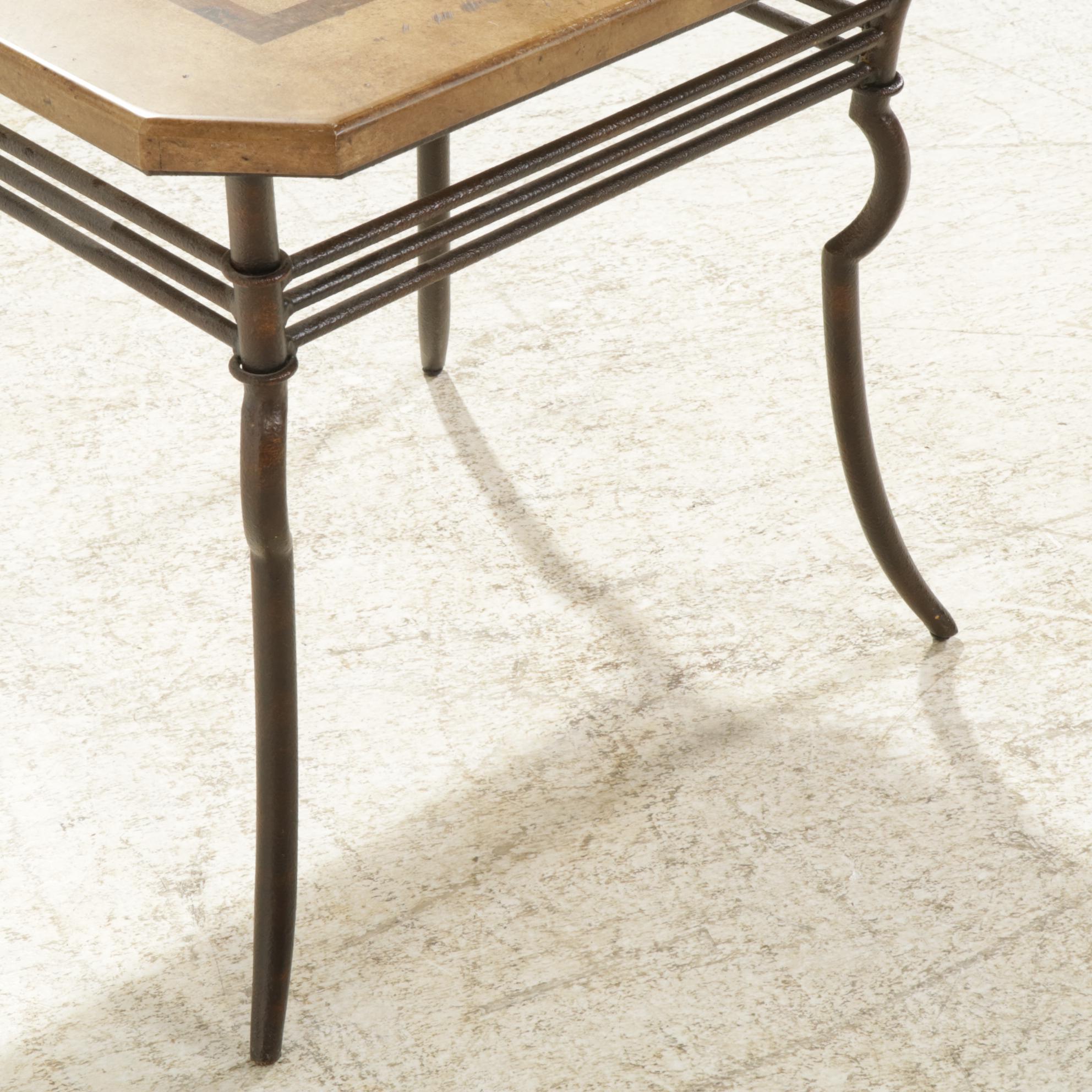 Rustic Metal Side Table with Inlaid Stone Top