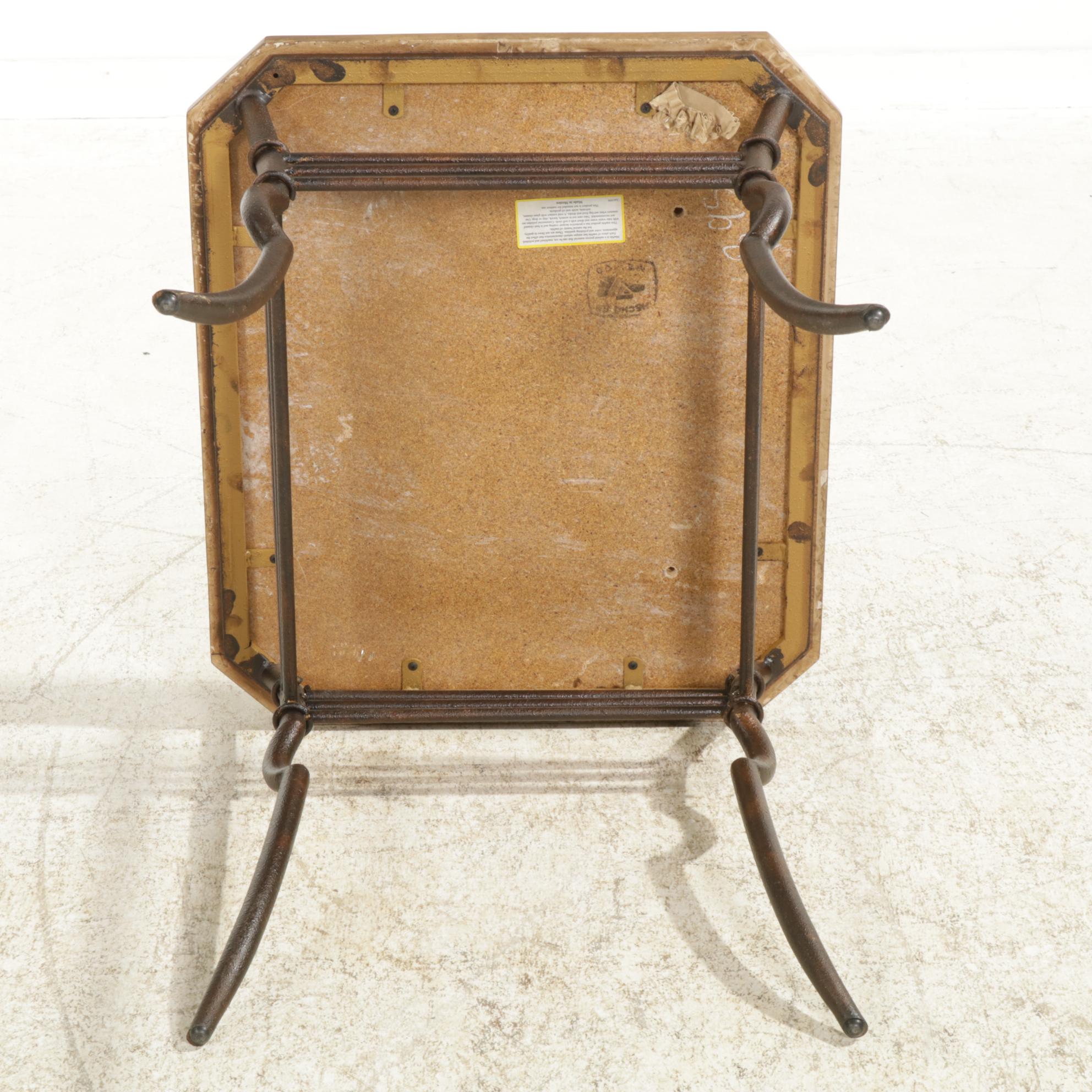 Rustic Metal Side Table with Inlaid Stone Top