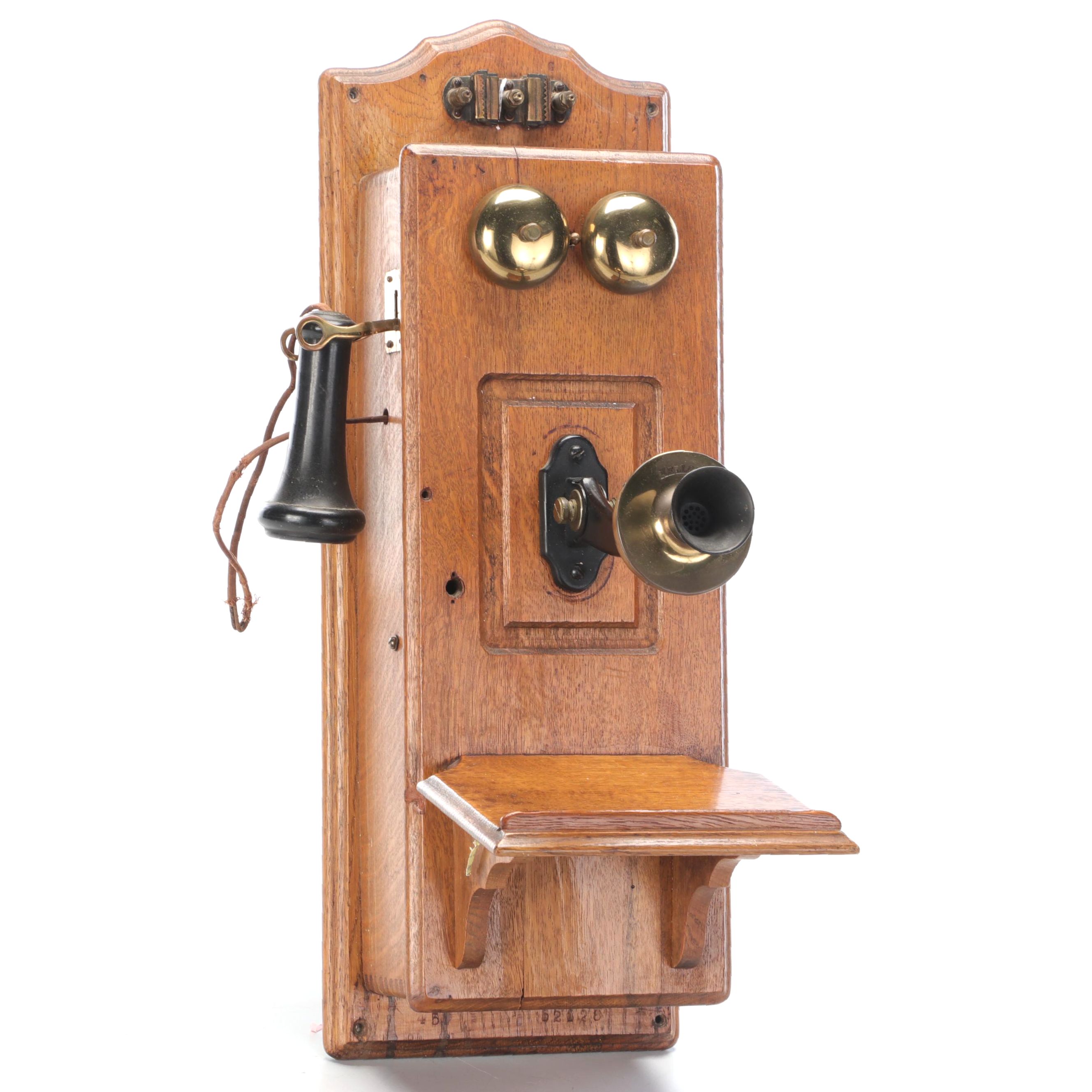 Kellogg Oak and Brass Wall Mounted Hand-Crank Phone, Late 19th/Early 20th C.