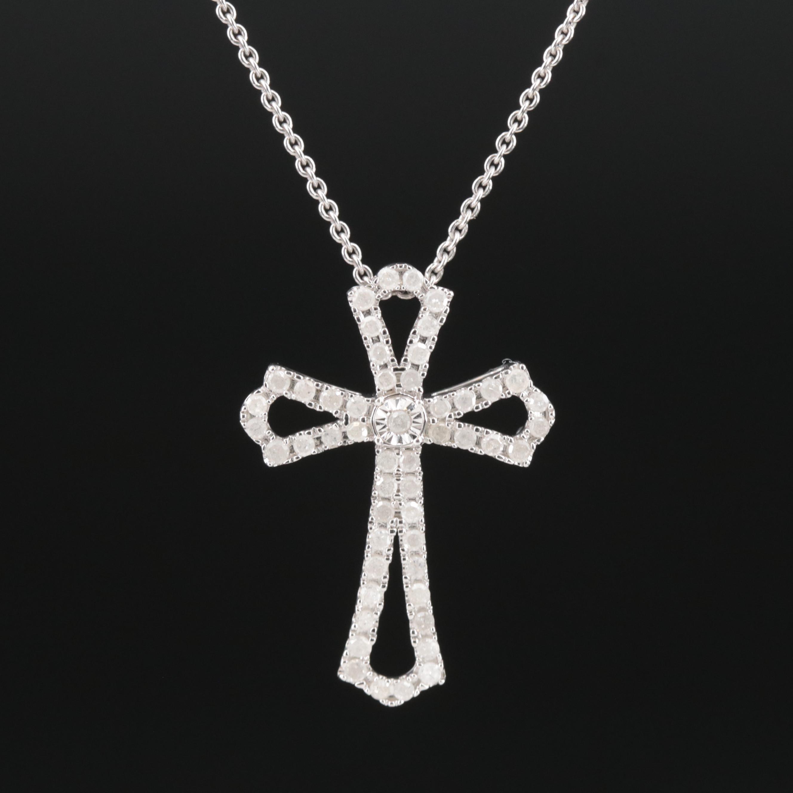 Sterling Diamond Cross Pendant Necklace