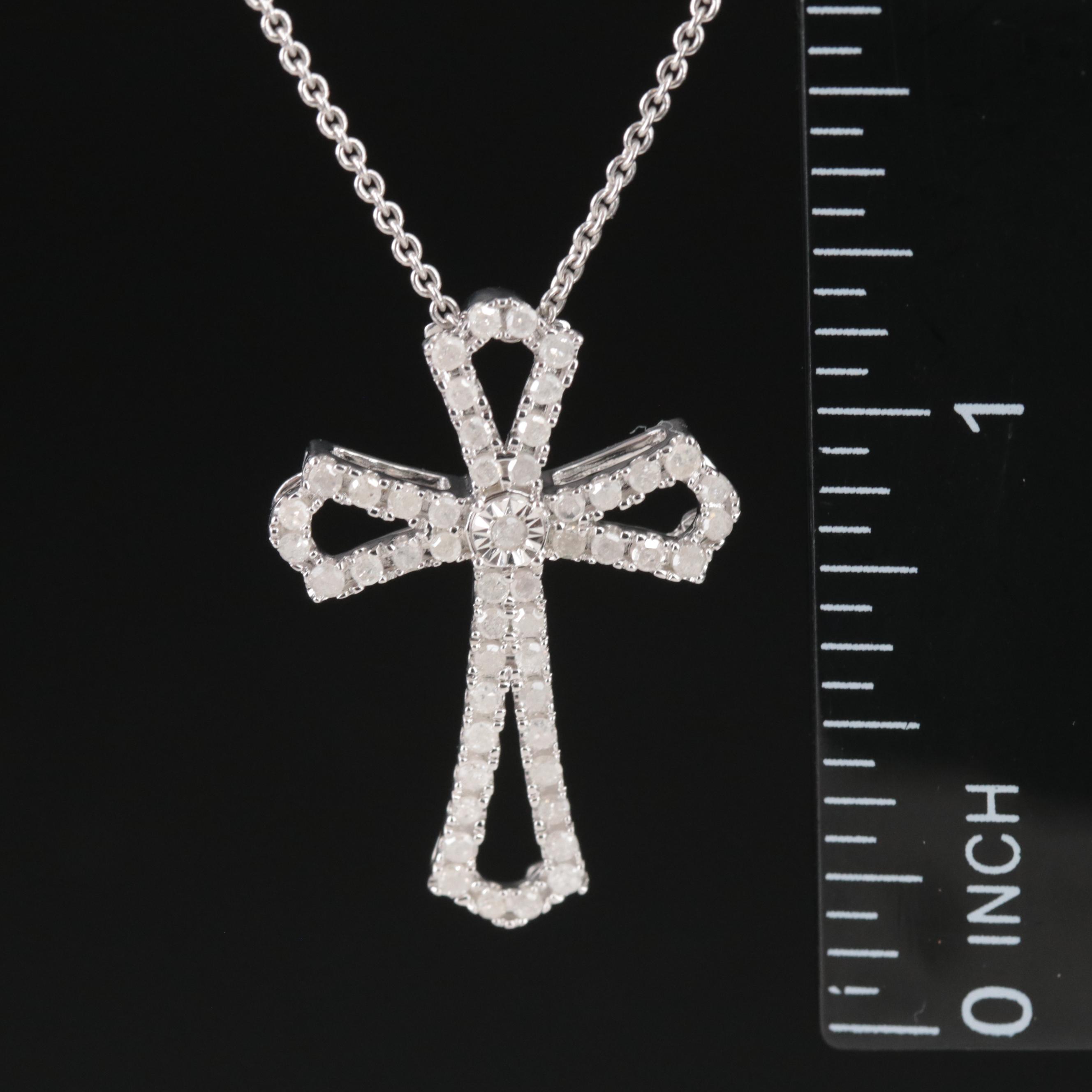 Sterling Diamond Cross Pendant Necklace