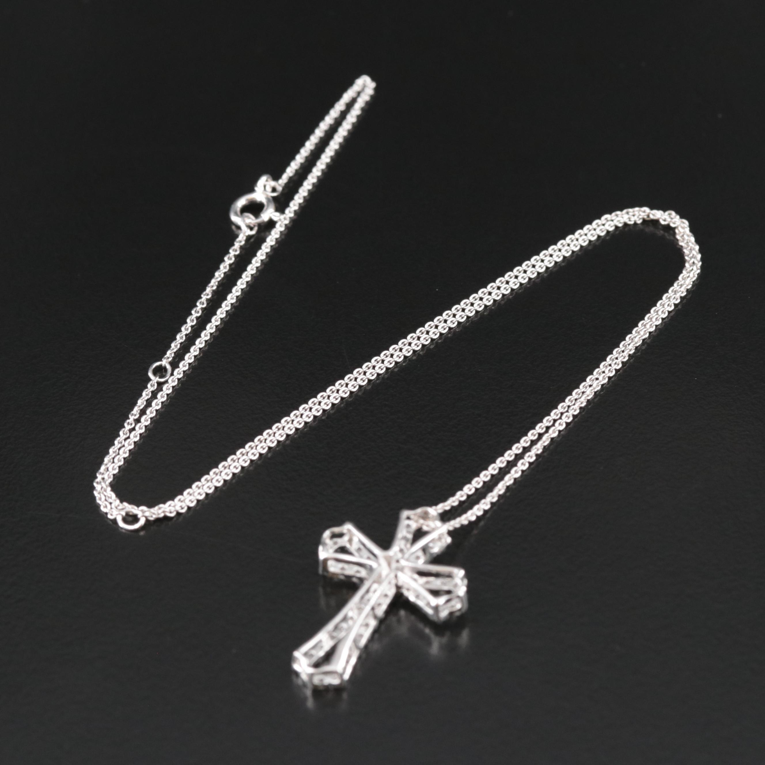 Sterling Diamond Cross Pendant Necklace