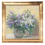 Lilia Obrath Floral Still Life Oil Painting "Cordelia's Lilacs," 21st Century