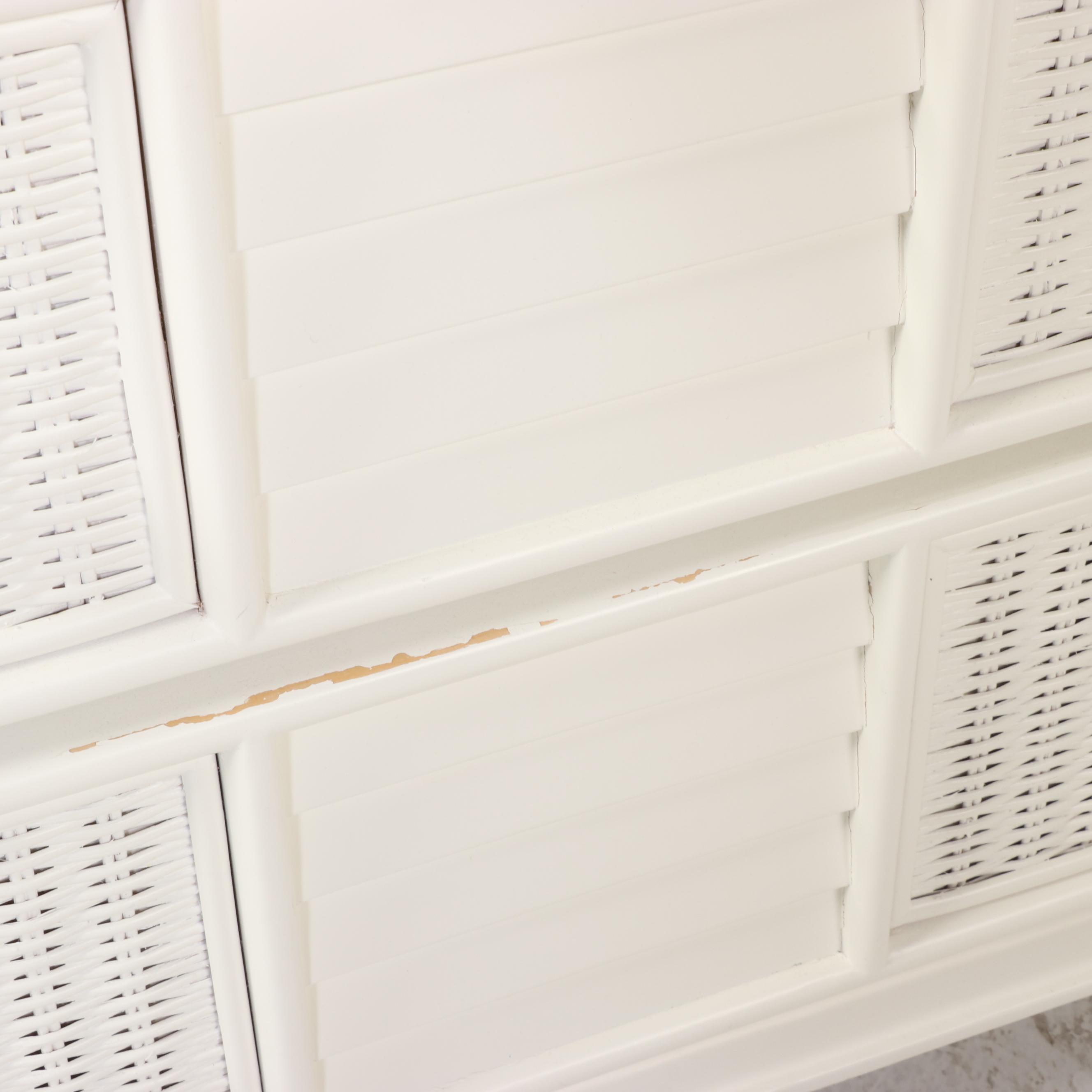 Pair of Pelican Reef White-Painted Wood and Wicker Chests