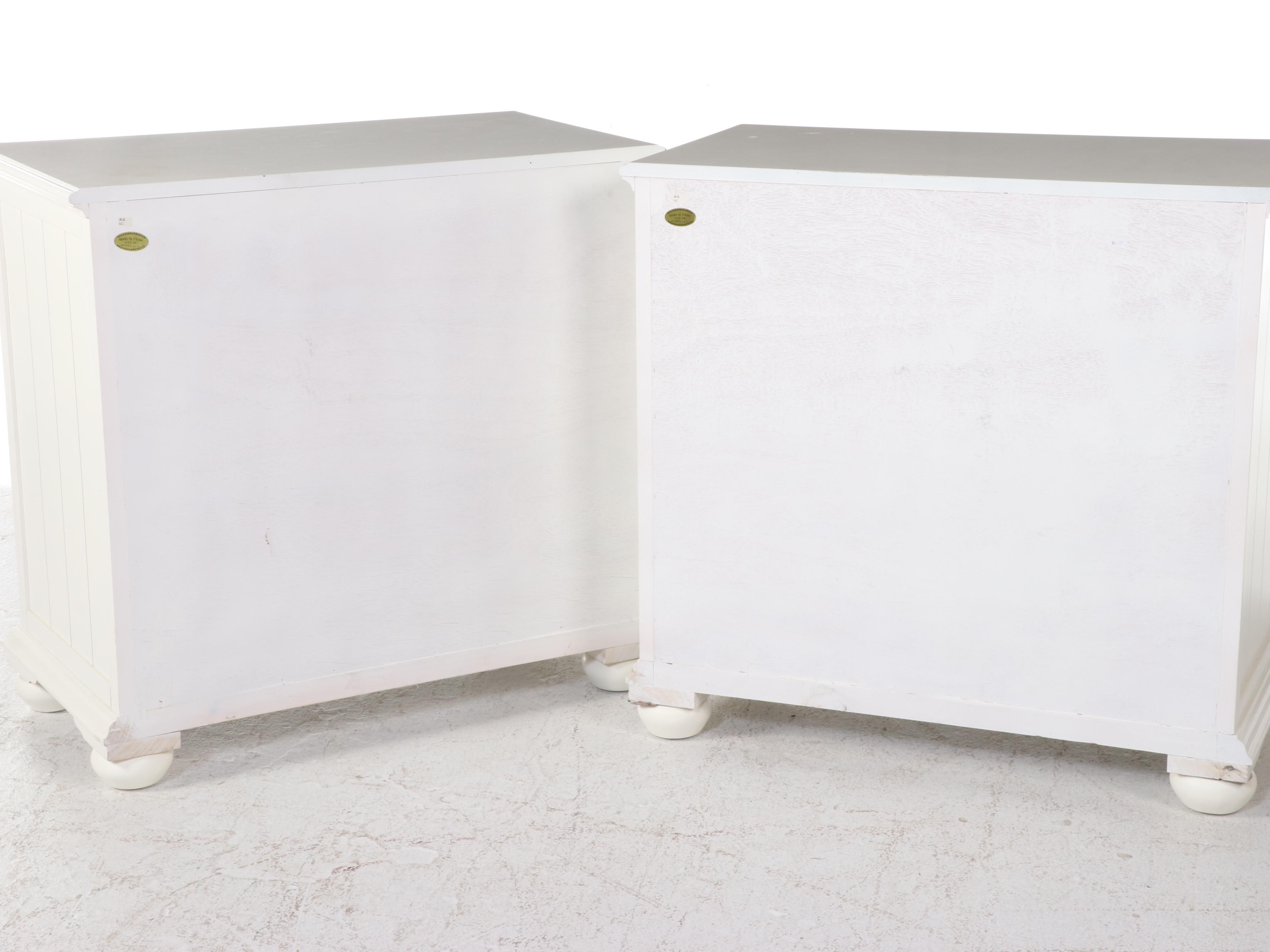Pair of Pelican Reef White-Painted Wood and Wicker Chests
