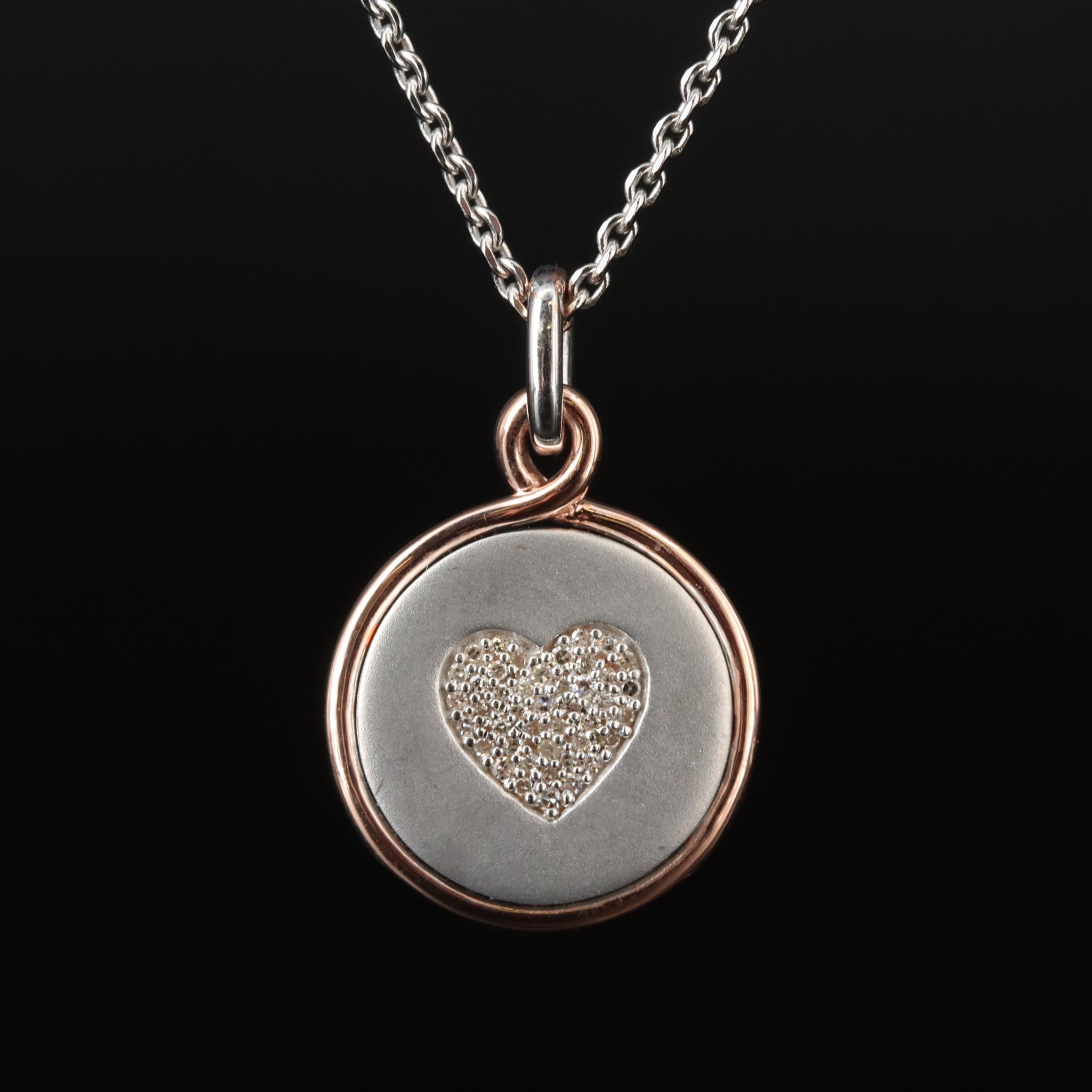 Hallmark Sterling Pavé Diamond Heart Pendant Necklace with 10K Rose Gold Accent