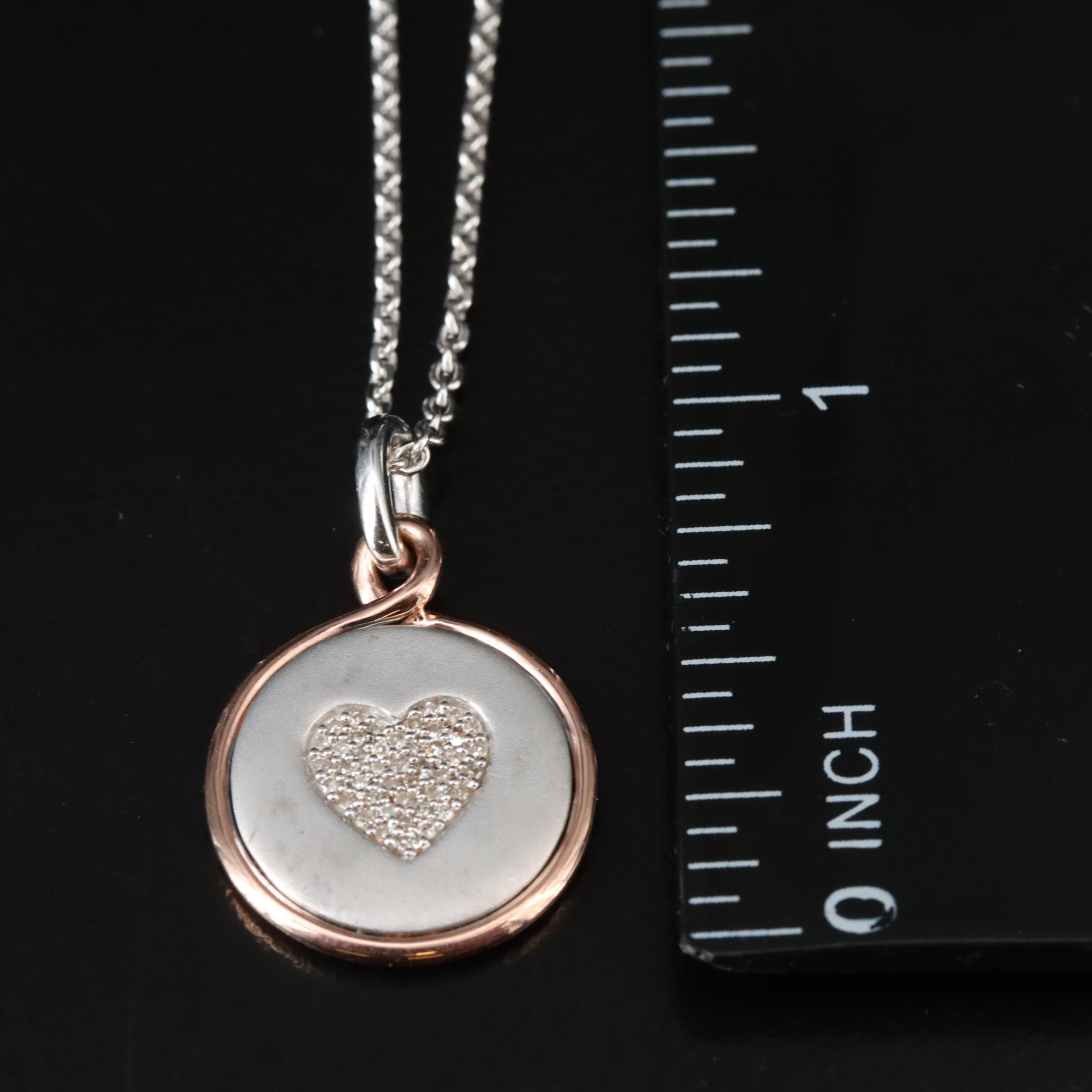 Hallmark Sterling Pavé Diamond Heart Pendant Necklace with 10K Rose Gold Accent