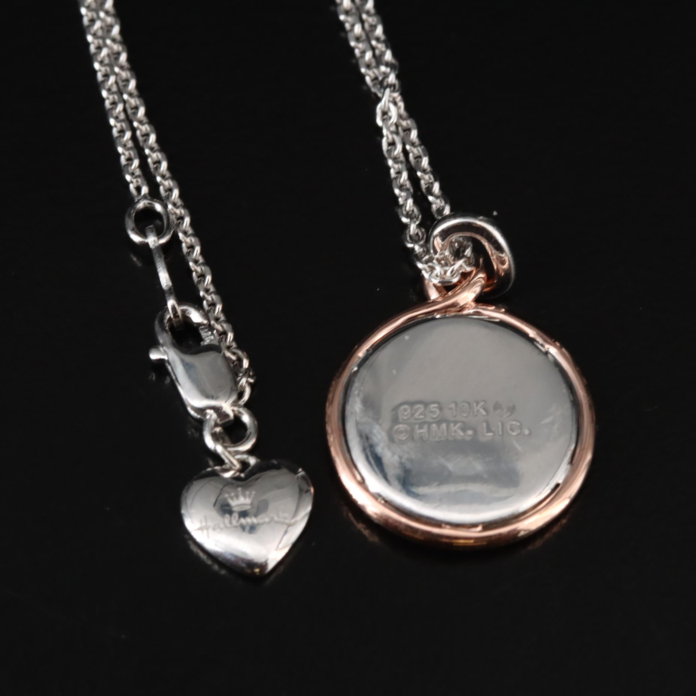 Hallmark Sterling Pavé Diamond Heart Pendant Necklace with 10K Rose Gold Accent