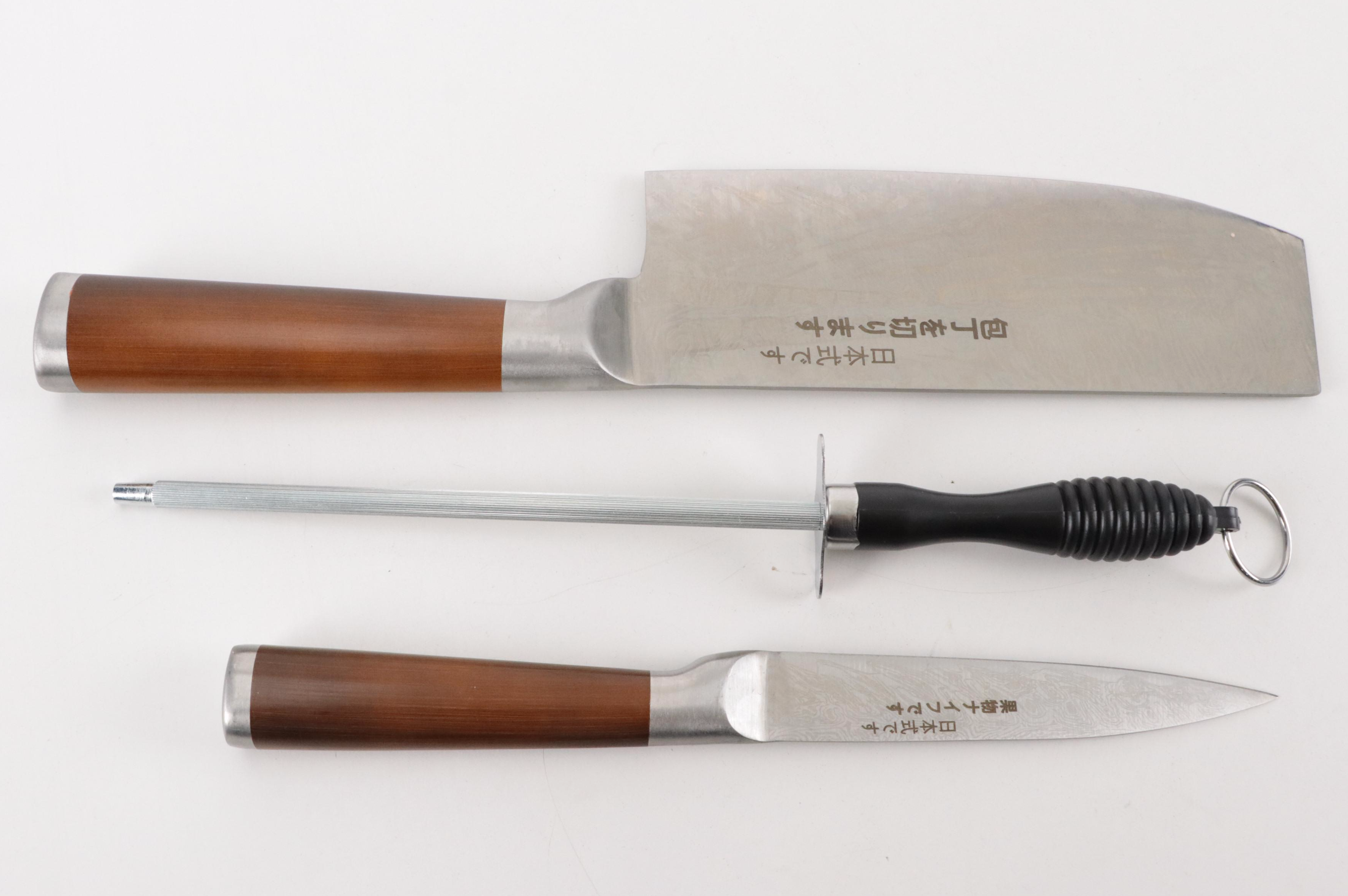 Damascus Steel Five-Piece Steel Chef Set with Knife Roll