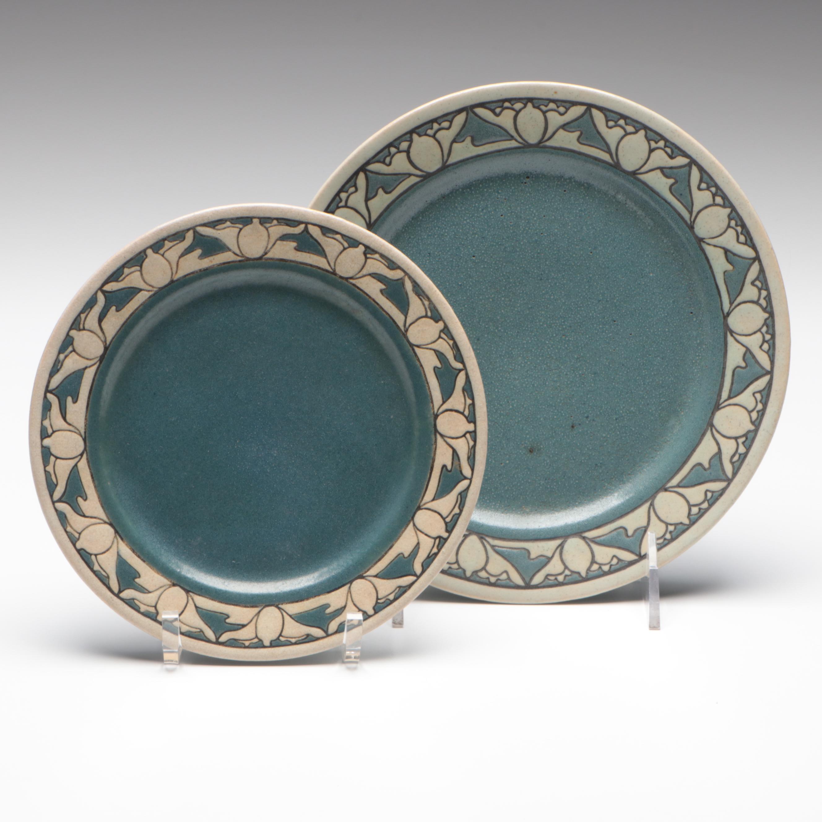 Saturday Evening Girls Pottery Lotus Motif Plates, Early 20th Century