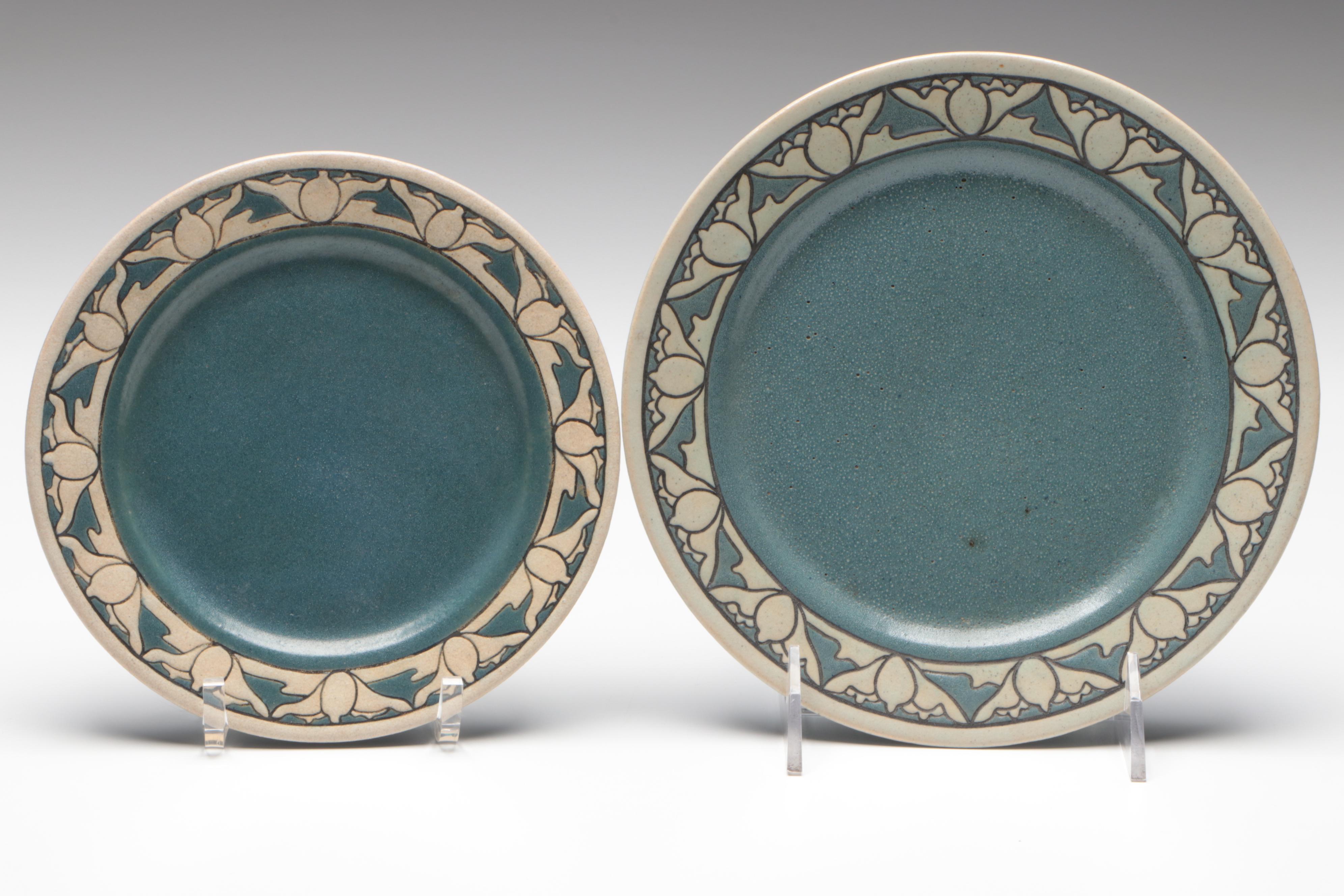 Saturday Evening Girls Pottery Lotus Motif Plates, Early 20th Century