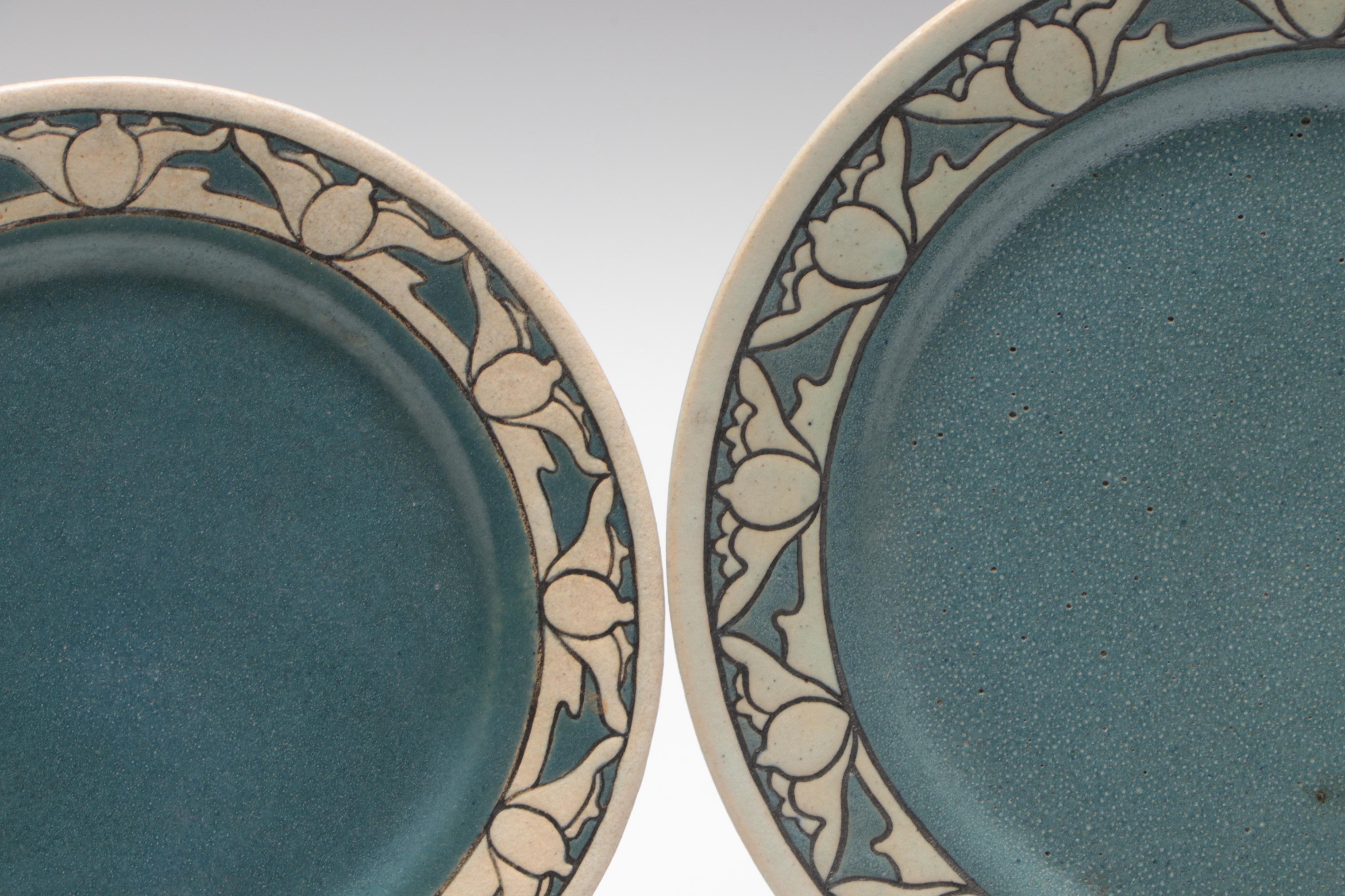 Saturday Evening Girls Pottery Lotus Motif Plates, Early 20th Century