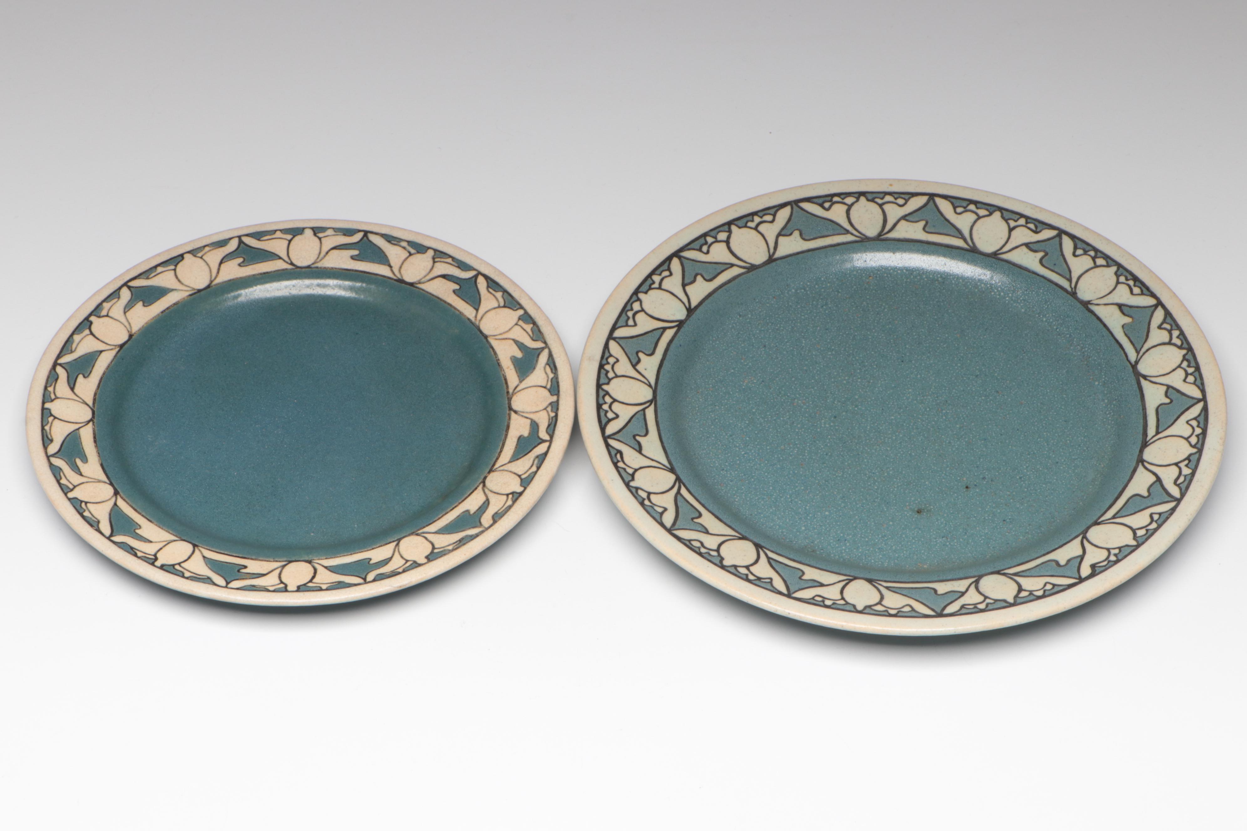 Saturday Evening Girls Pottery Lotus Motif Plates, Early 20th Century